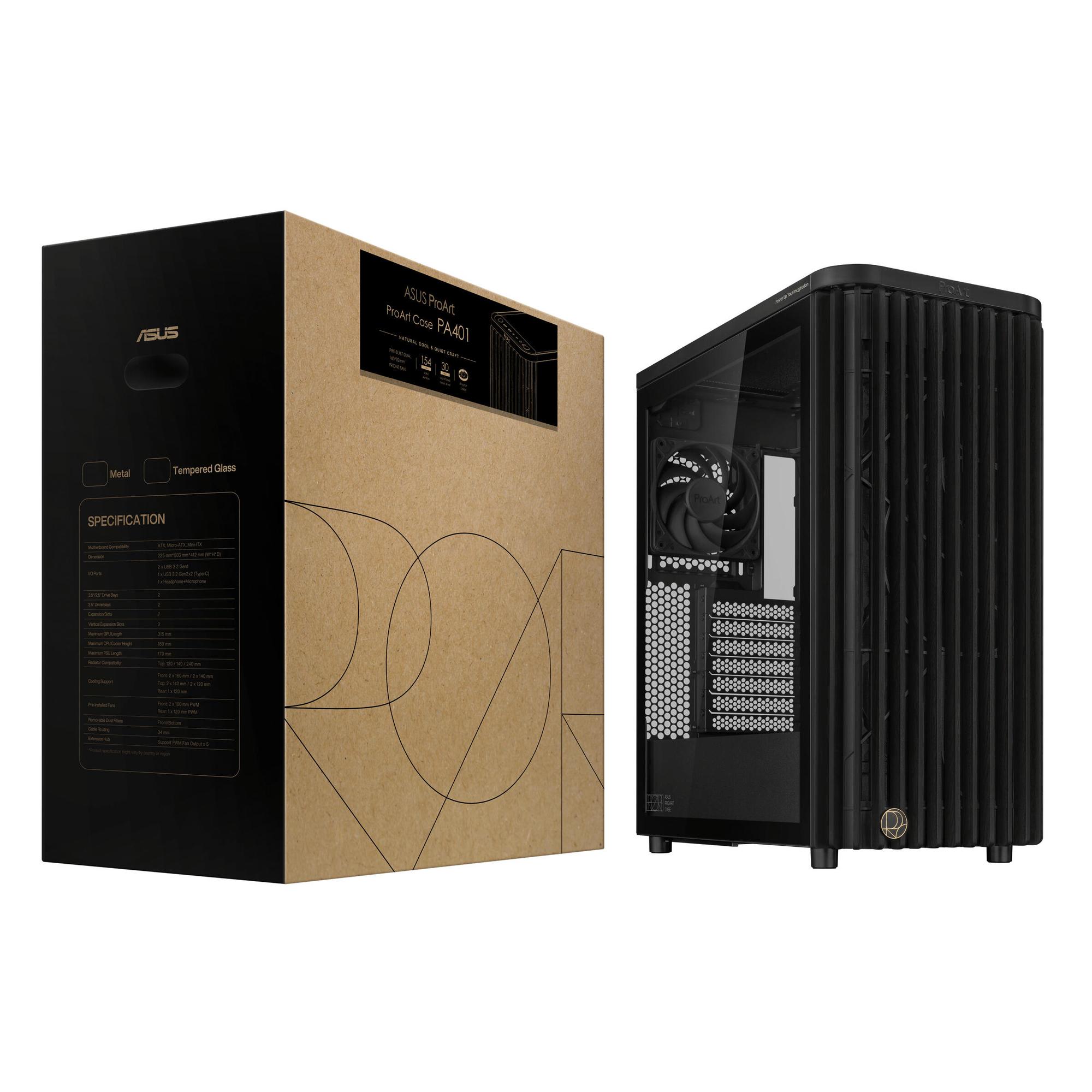 ASUS PC case ProArt PA401 Wood Ed. mit Glass / 90DC00M0-B39000 Black