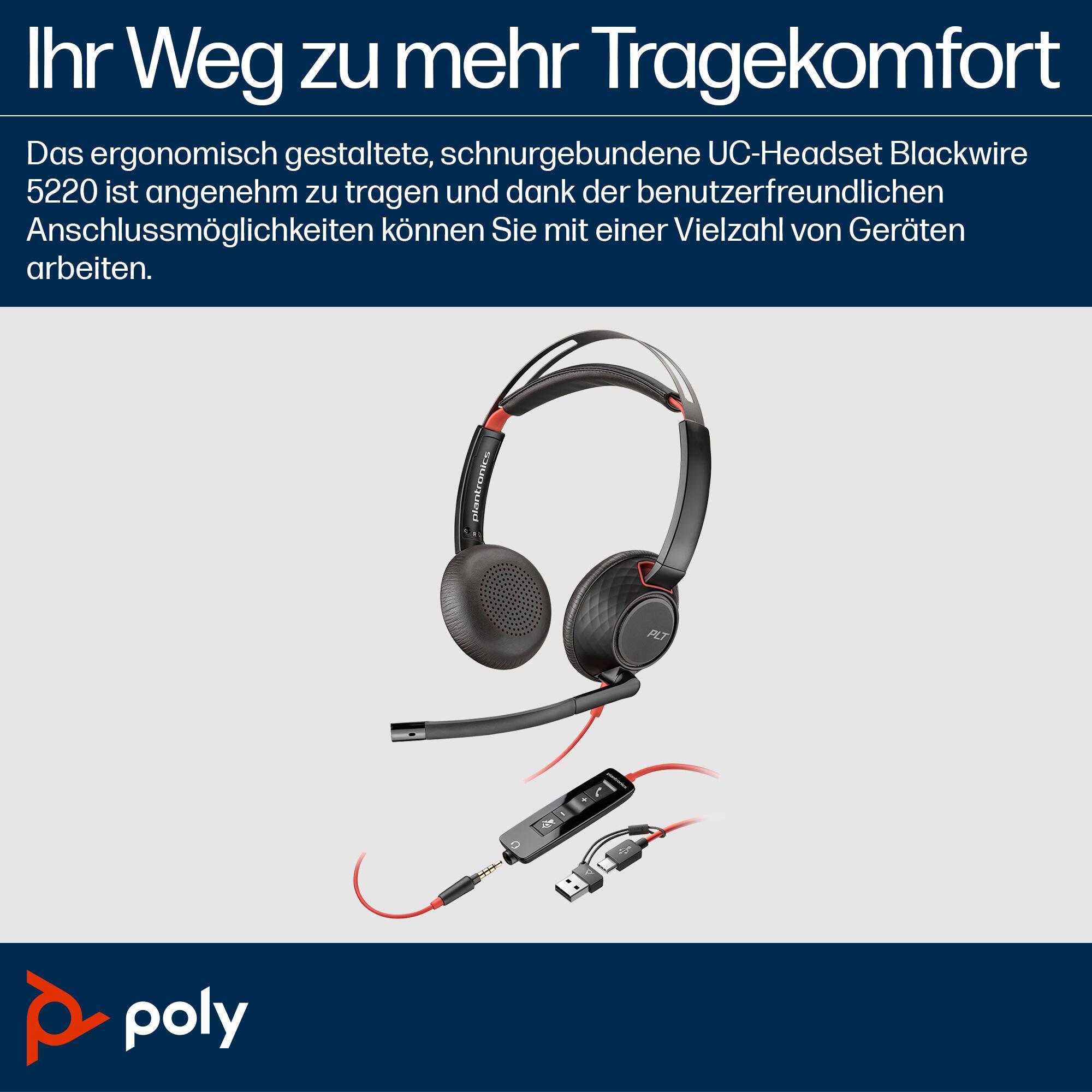 Plantronics/Poly Auriculares Blackwire 5220 / 8X231AA Negro