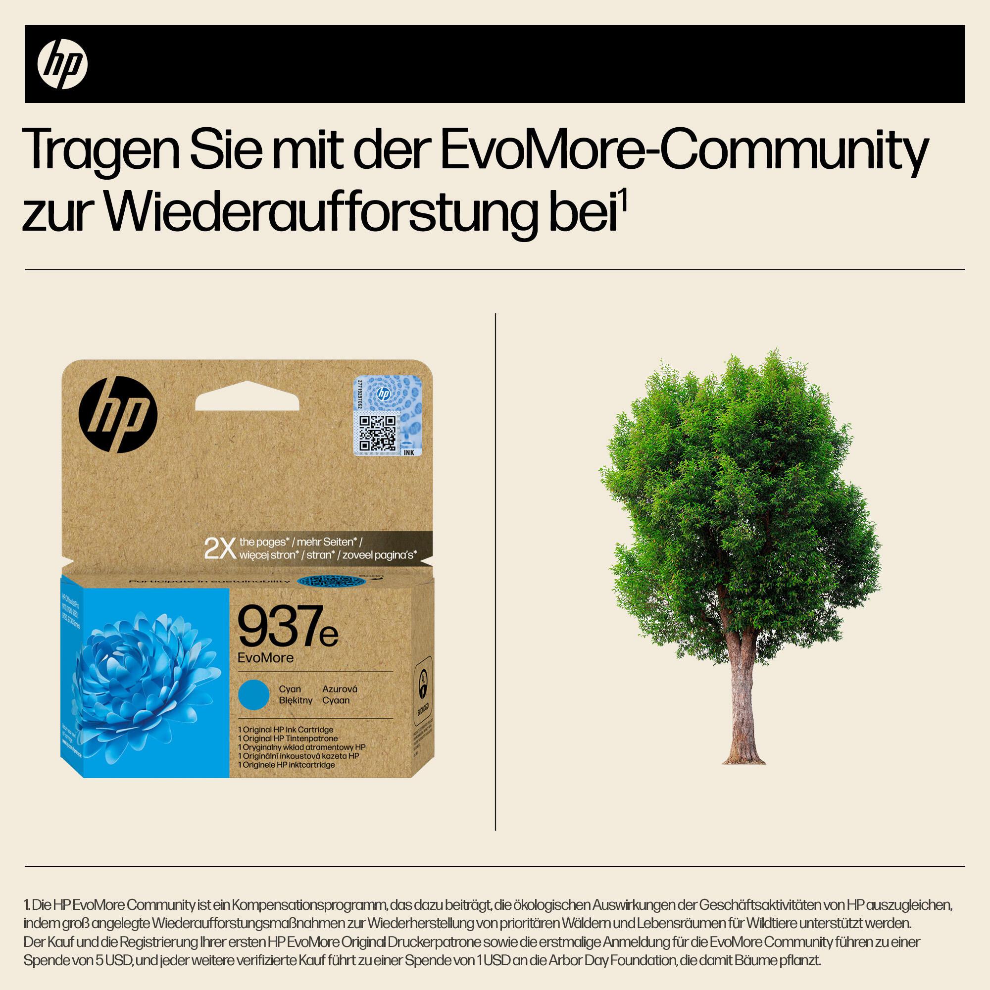 HP Tinta 937E / 4S6W6NE Cian XL