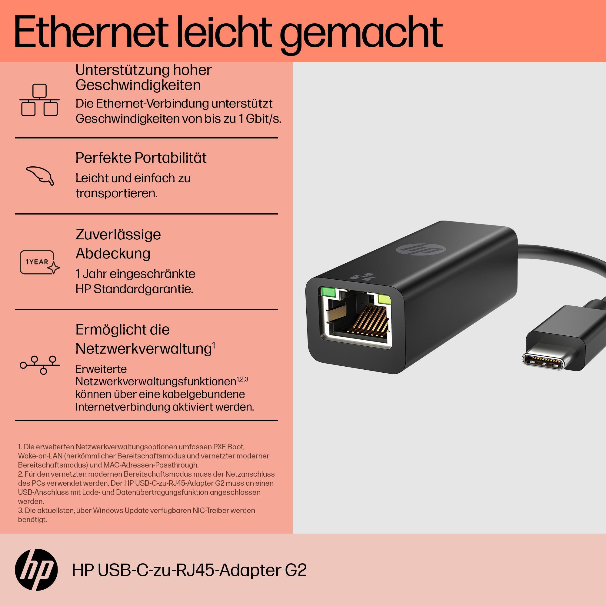 HP Adaptador USB-C zu RJ45 / 4Z534AA#ABB Negro