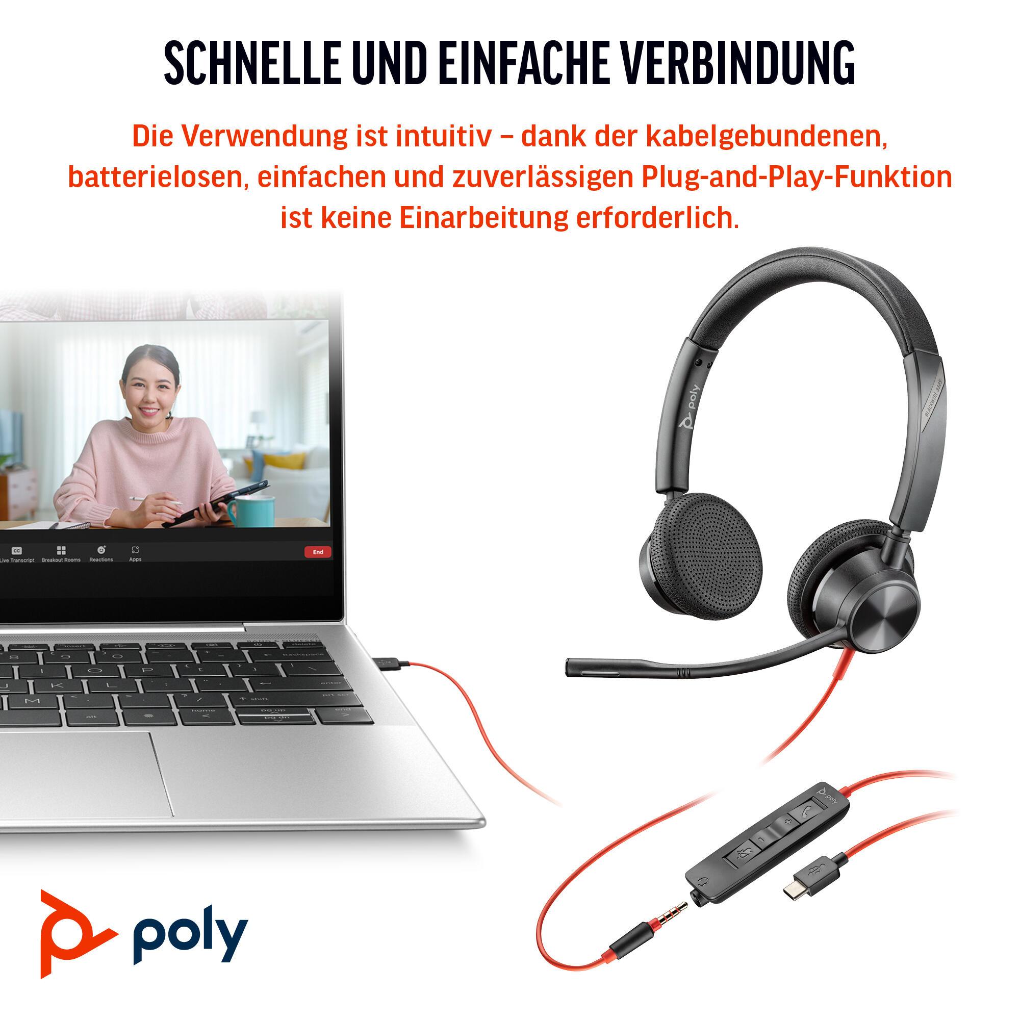Plantronics/Poly Auriculares Blackwire 3325 MS / 8X222AA Negro