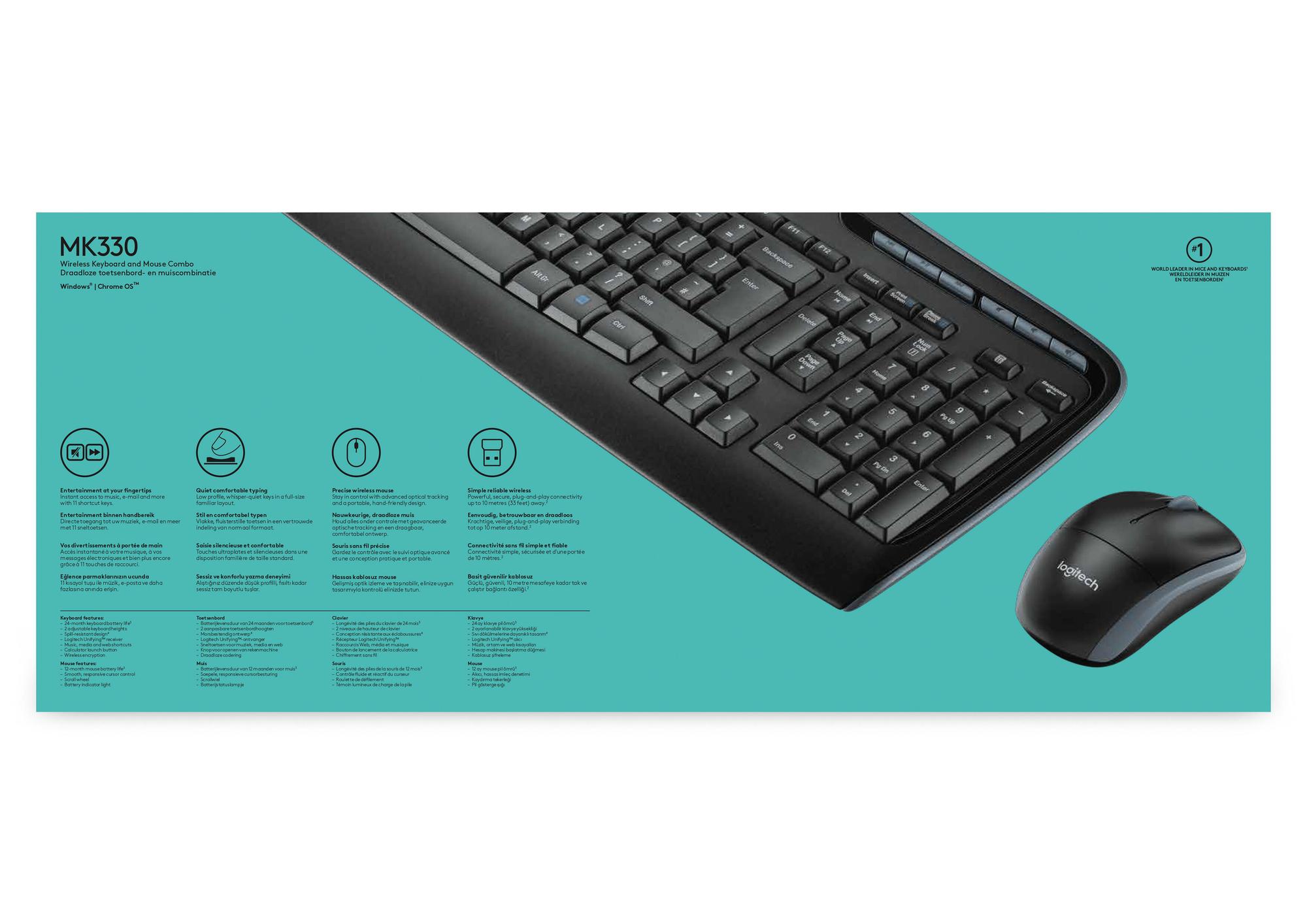Logitech Set de ratón y teclado MK330 / 920-003989 Negro