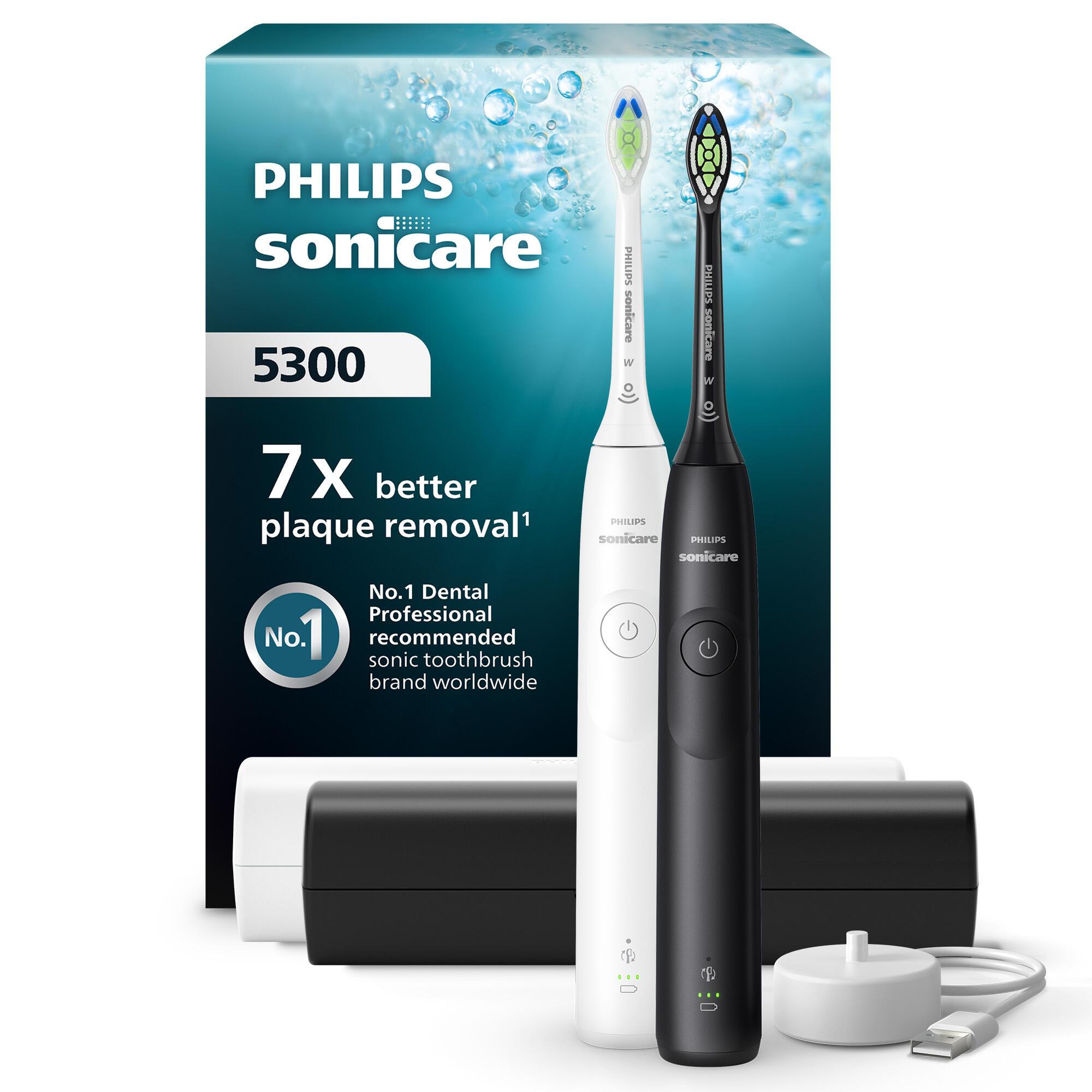Philips Zahnbürste Sonicare 5300 mit Etui / HX7109/01 Schwarz, Weiß Doppelpack