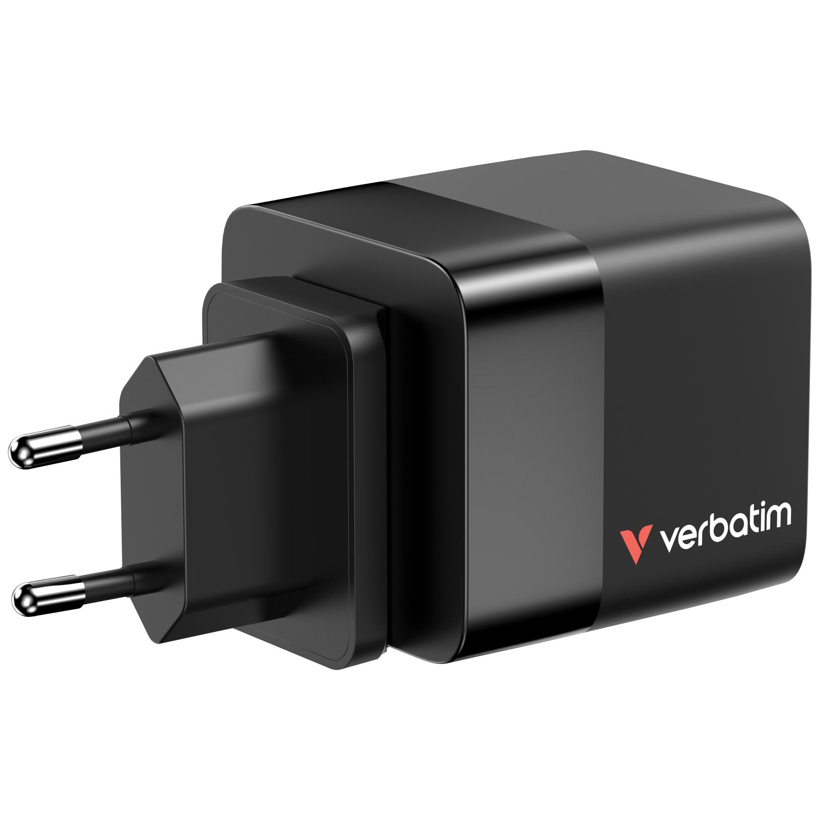 Verbatim Netzteil / Ladegerät 65W 2 Port mit einfahrbarem Kabel / 32217 Schwarz