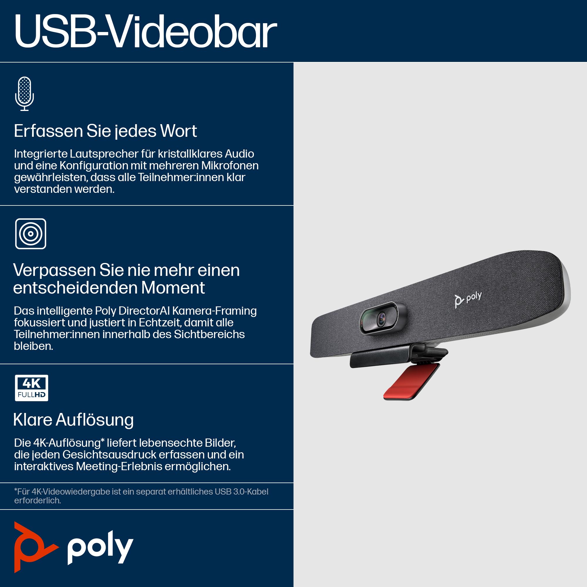 Plantronics/Poly Cámara web Studio R30 / 842D2AA Gris