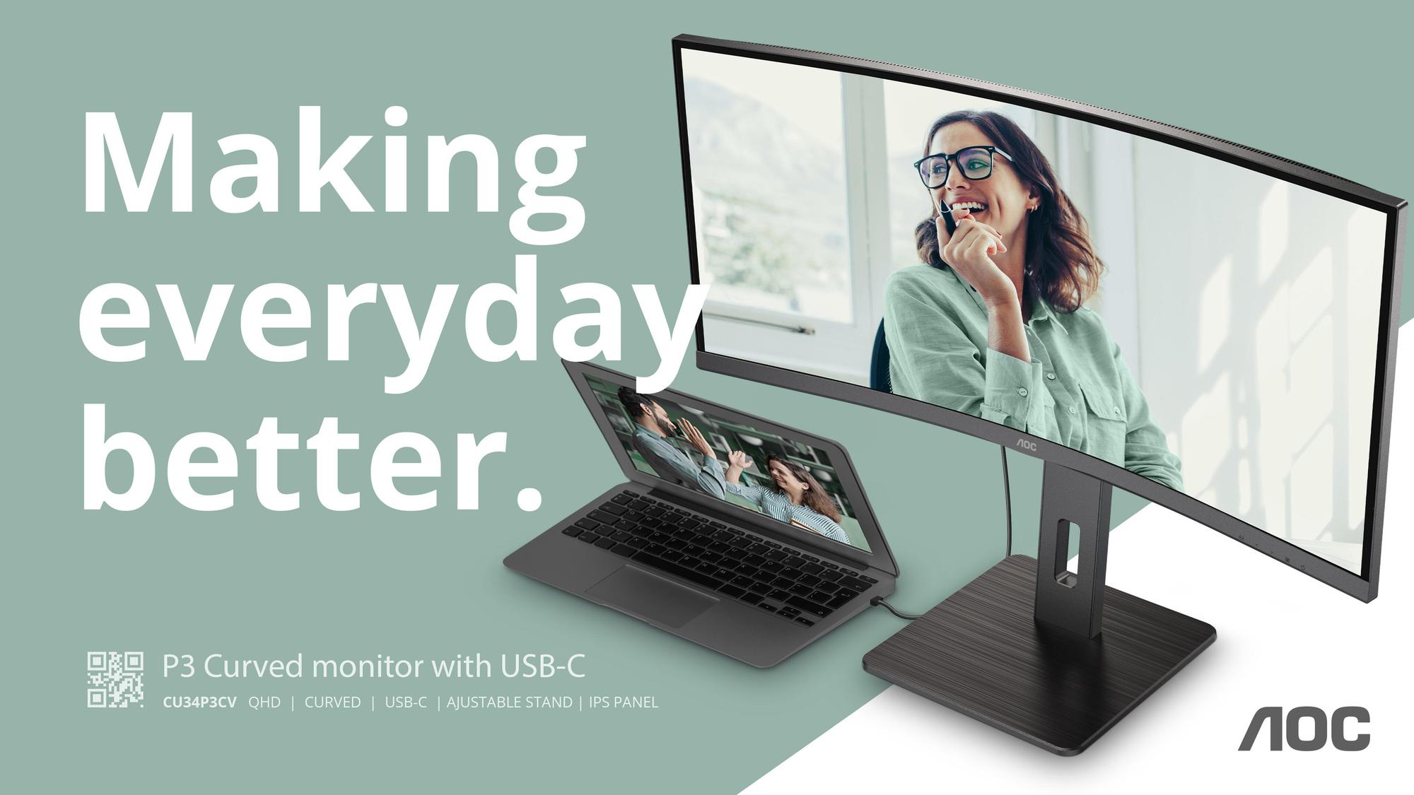 AOC Monitor CU34P3CV / CU34P3CV Negro 86,4 cm (34")