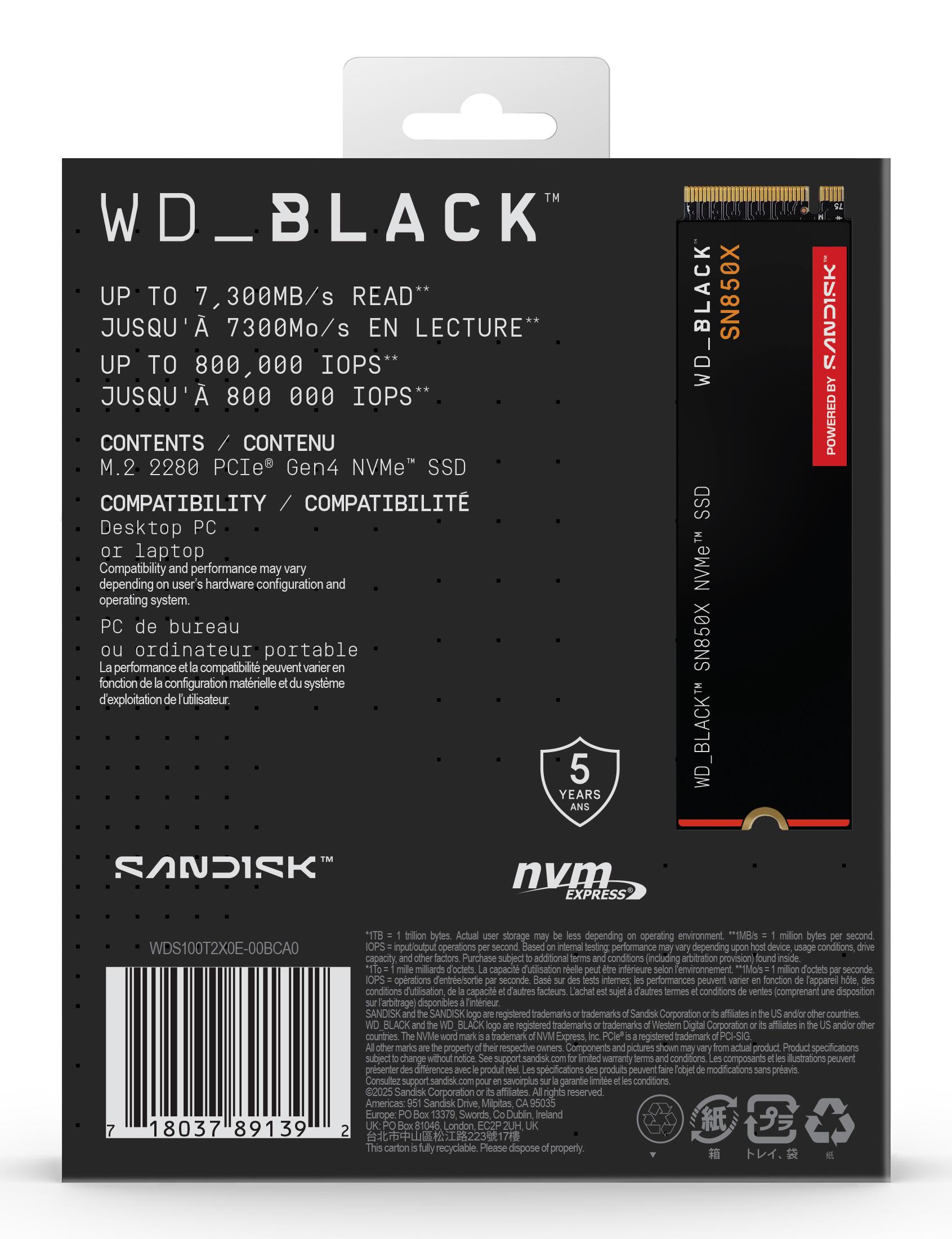 Western Digital SSD M.2 WD Black SN850X / WDS100T2X0E-00BCA0 Multicolore
