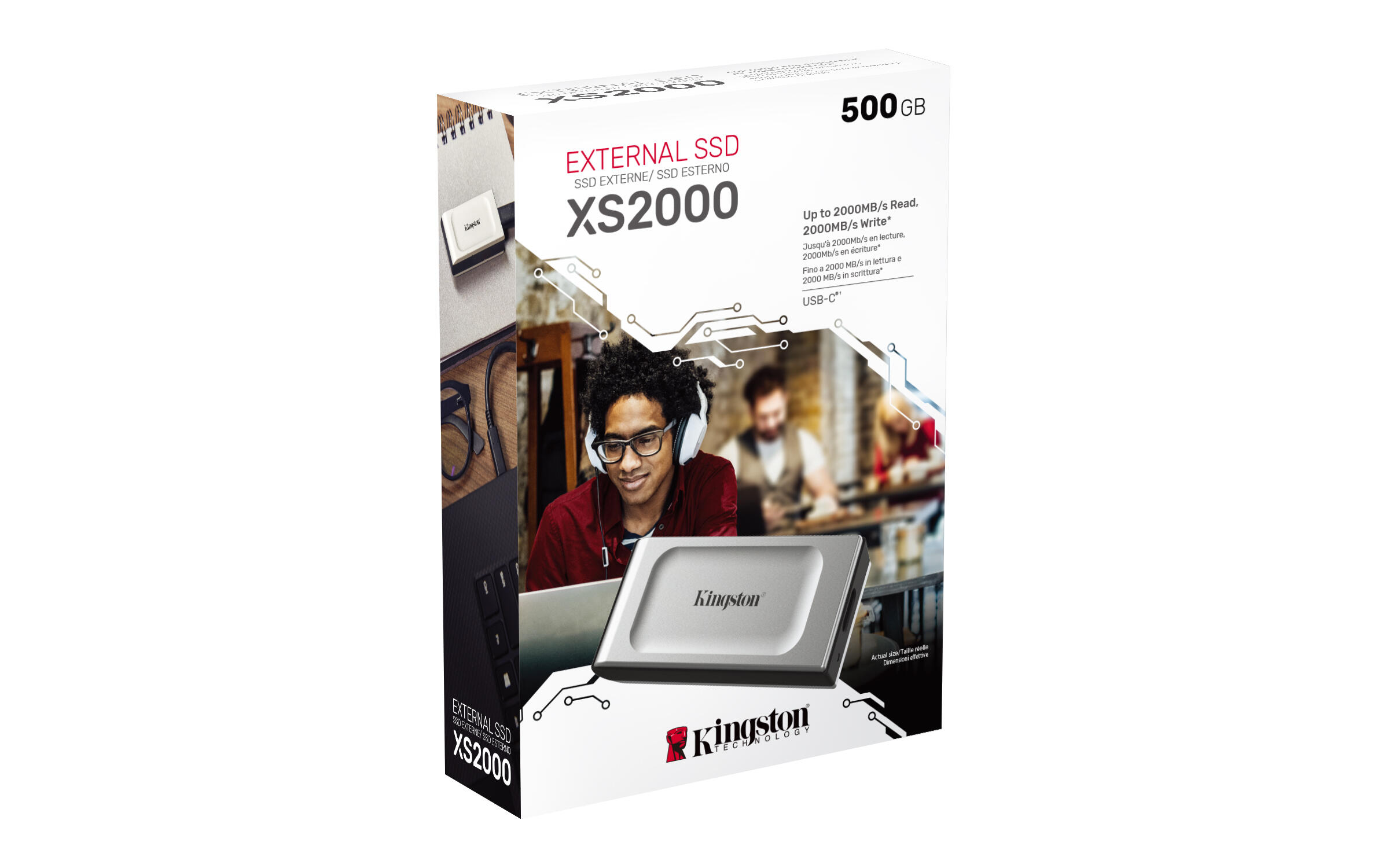 Kingston SSD esterno XS2000 500GB / SXS2000/500G Nero, argento