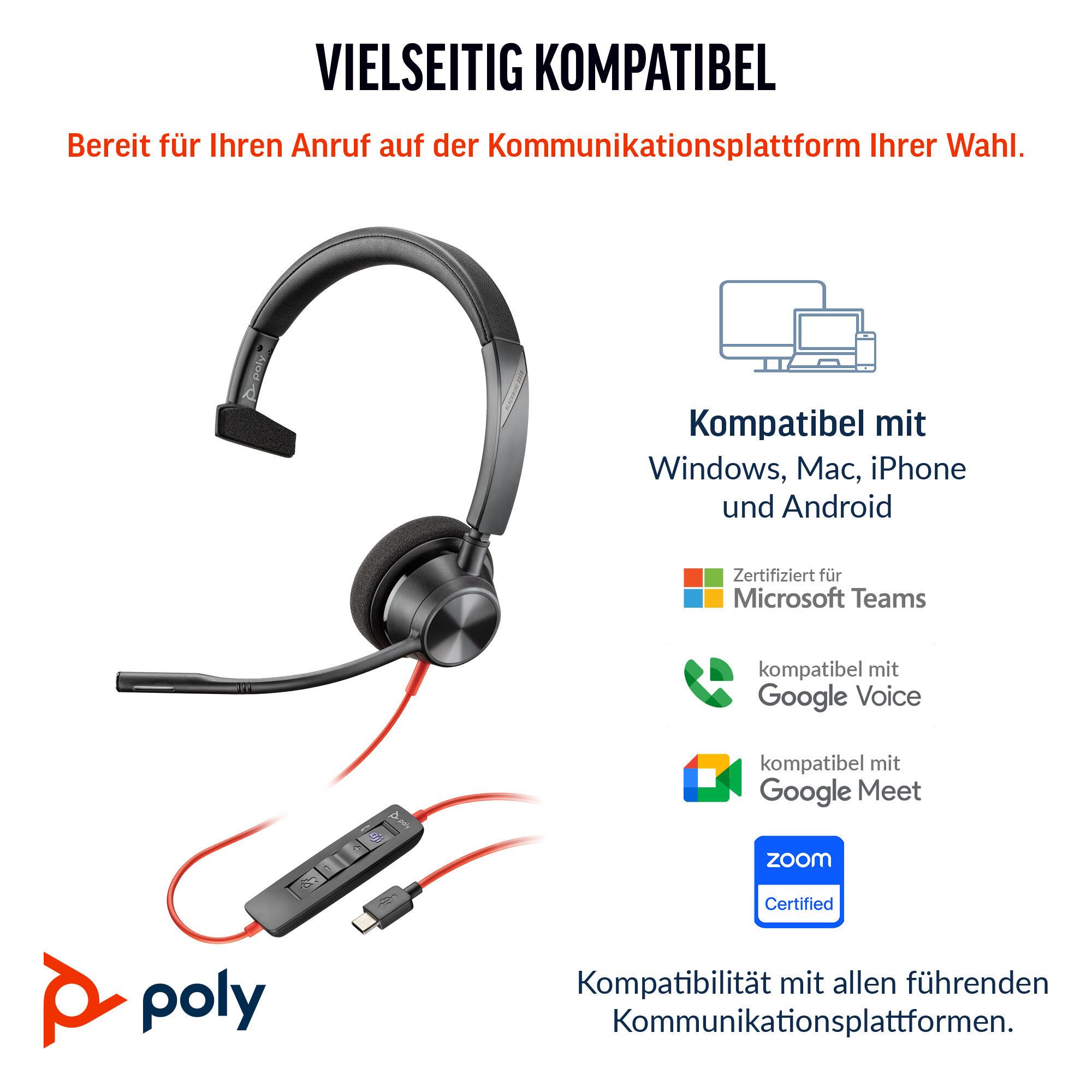 Plantronics/Poly Auriculares Blackwire 3310 MS / 8X216AA Negro