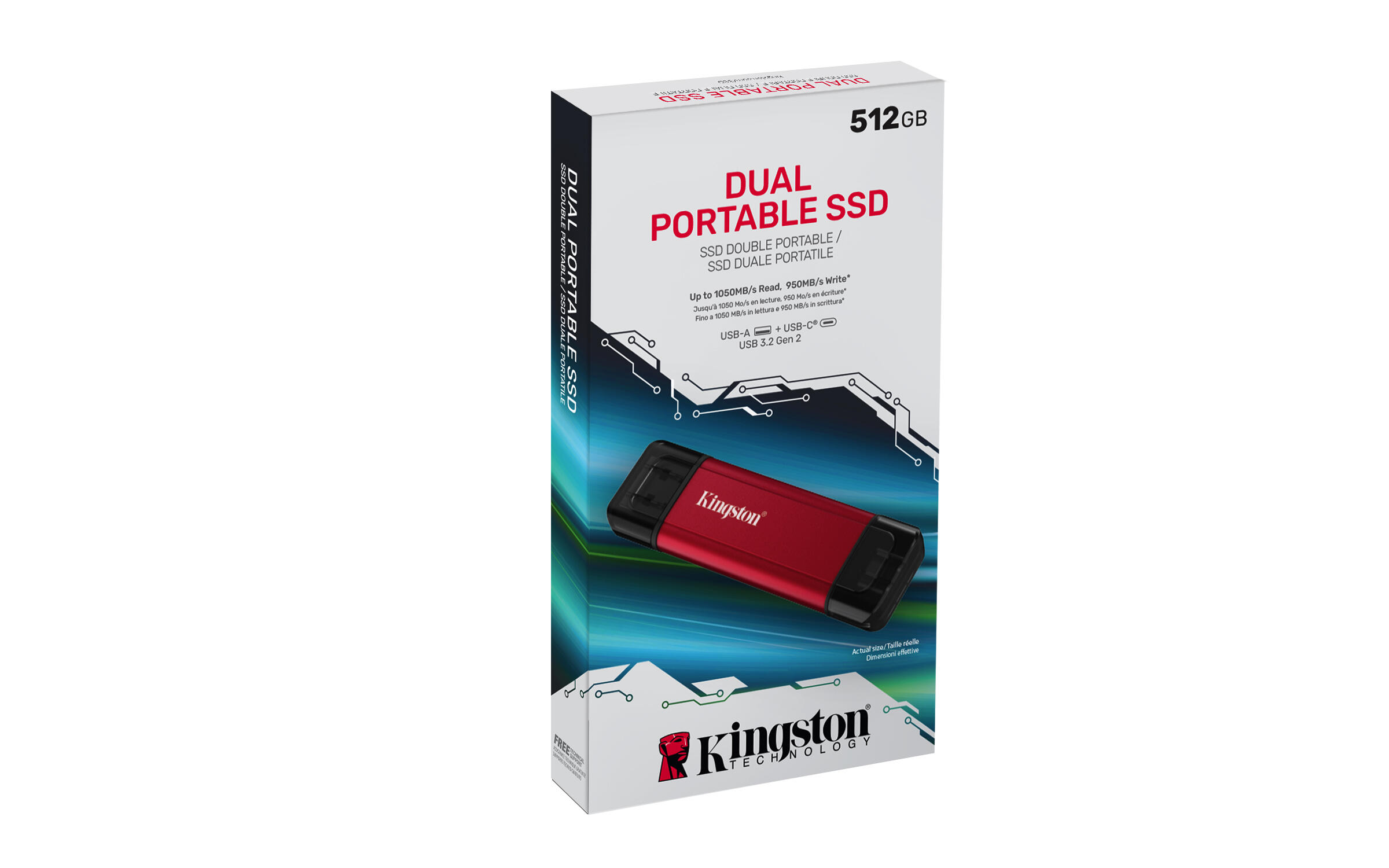 Kingston SSD externo Dual Portable 512GB / SPSD/512GB Negro, rojo