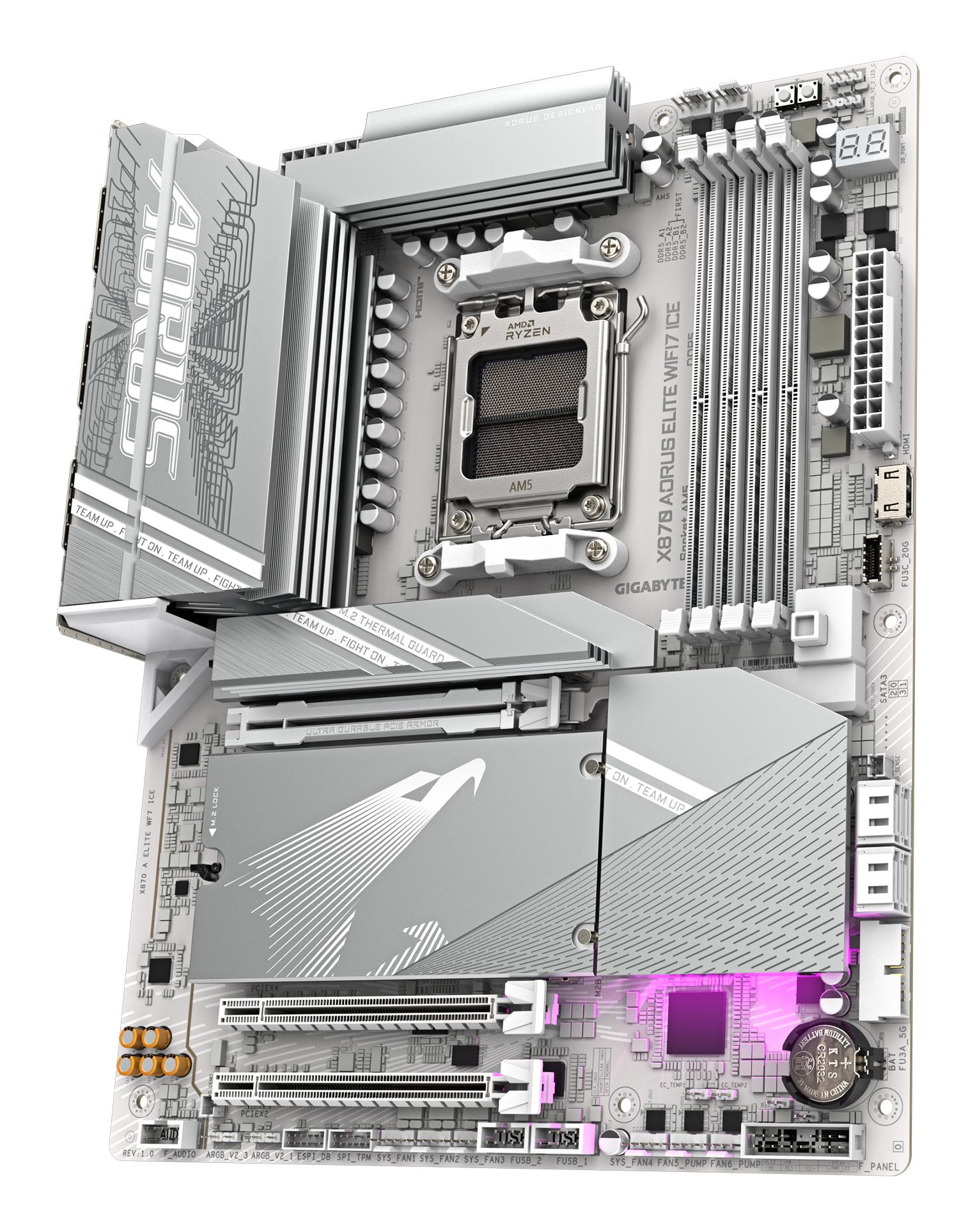 GIGABYTE Carte mère X870 Aorus Elite WiFi7 / X870 A ELITE WF7 ICE Blanc