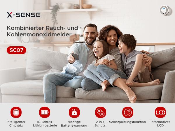 X-Sense Rauch- und Kohlenmonoxidmelder SC07 / ZASXS00150WEU Weiß, Grau