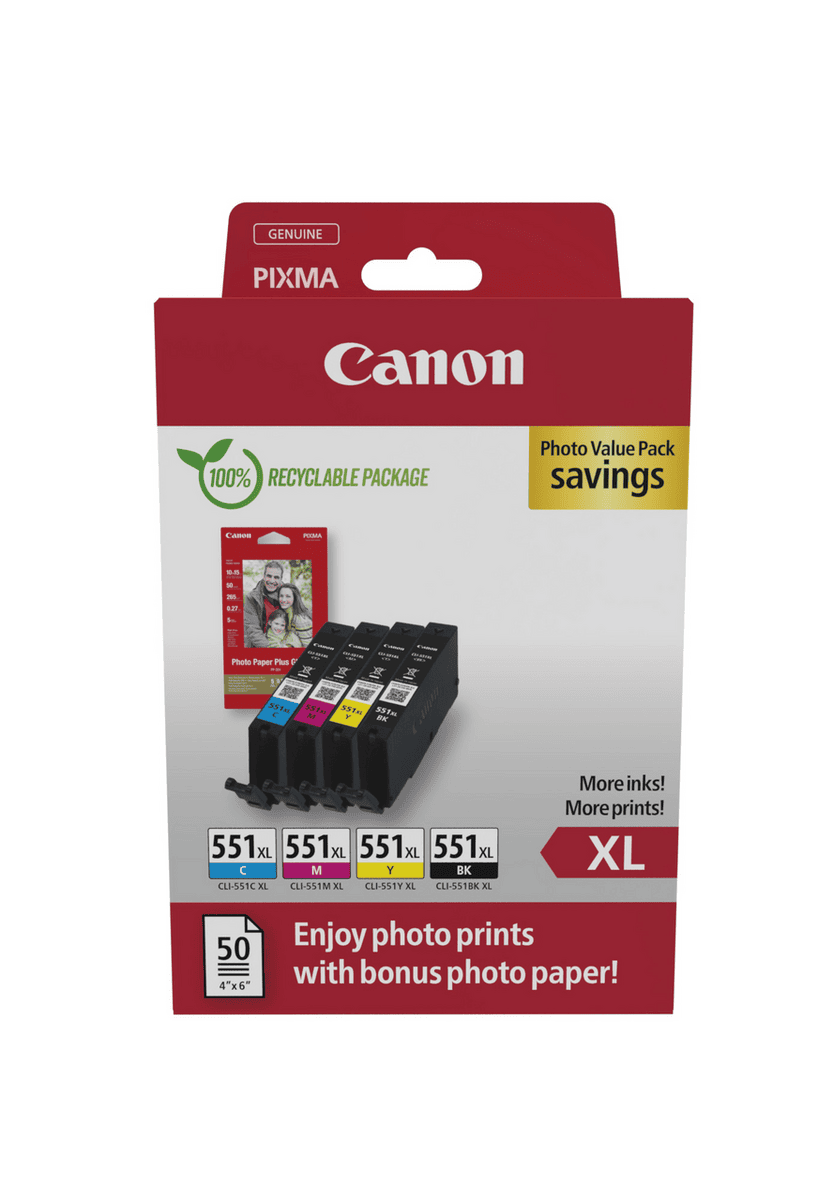 Canon Tinta CLI-551XL / 6443B008 BK,C,M,Y XL Multipack Canon Tinta CLI-551XL / 6443B008 BK,C,M,Y XL Multipack