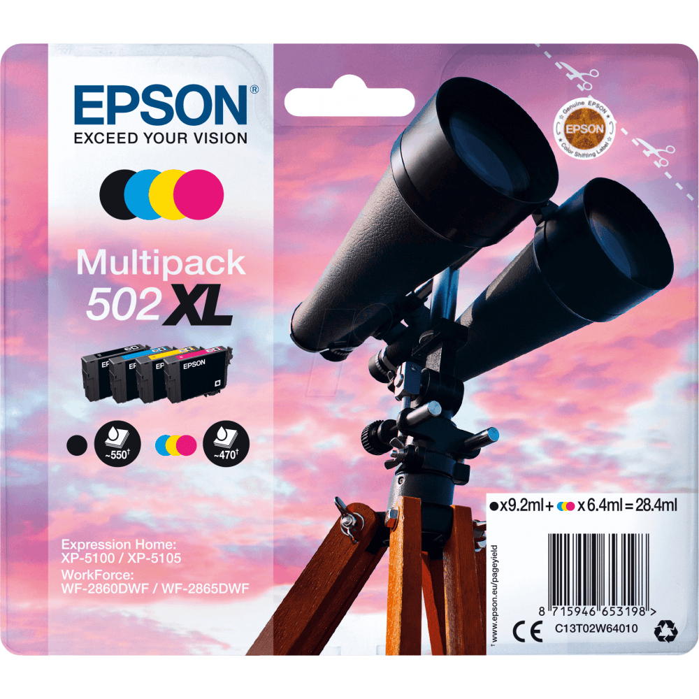 Epson Tinte 502XL / C13T02W64010 BK,C,M,Y XL Multipack