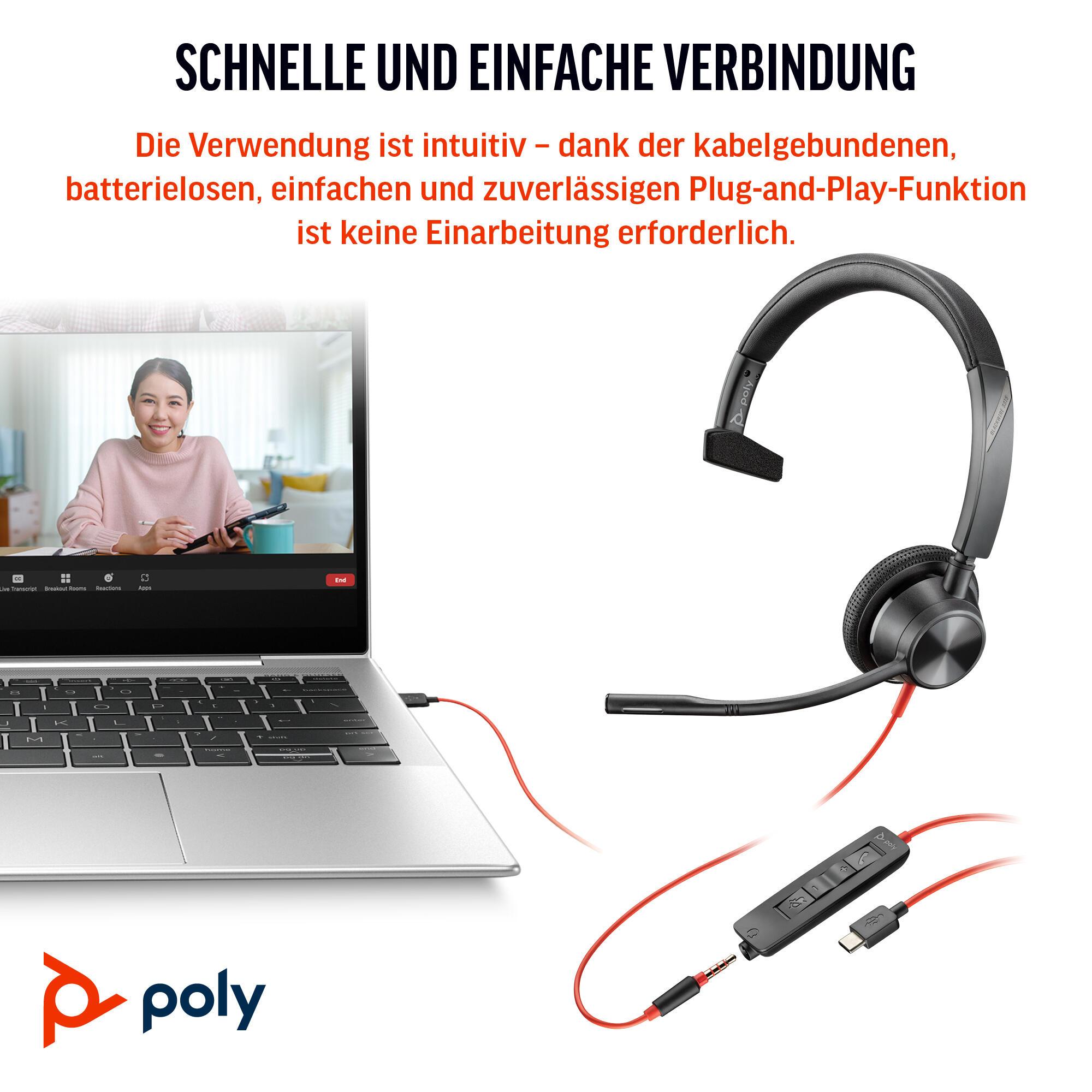Plantronics/Poly Auriculares Blackwire 3315 MS / 8X218AA Negro