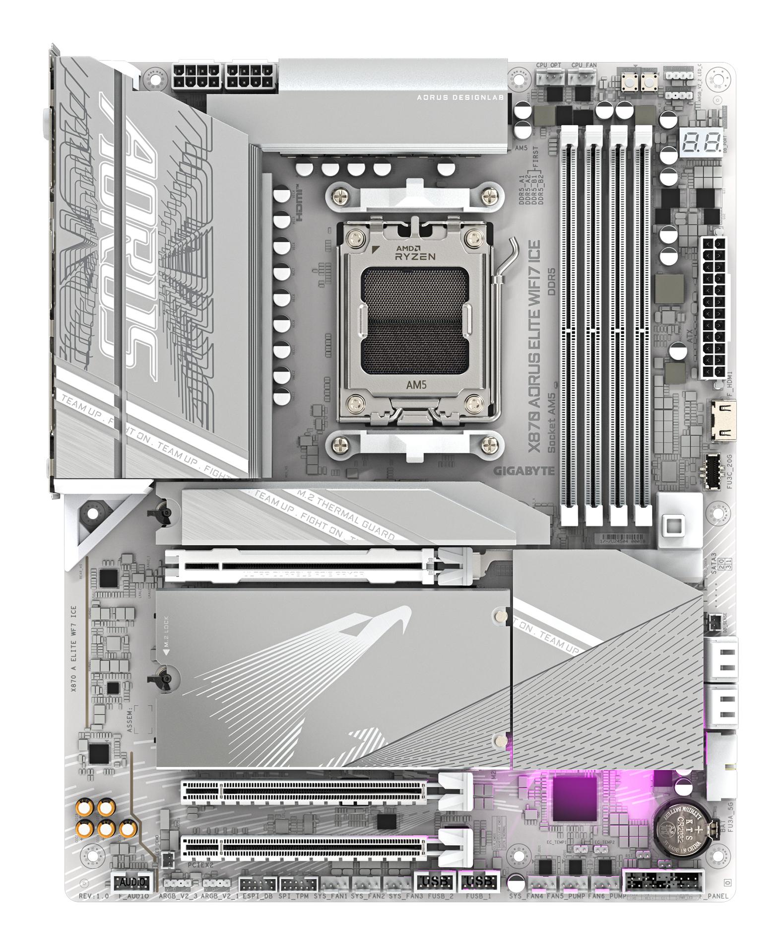 GIGABYTE Carte mère X870 Aorus Elite WiFi7 / X870 A ELITE WF7 ICE Blanc