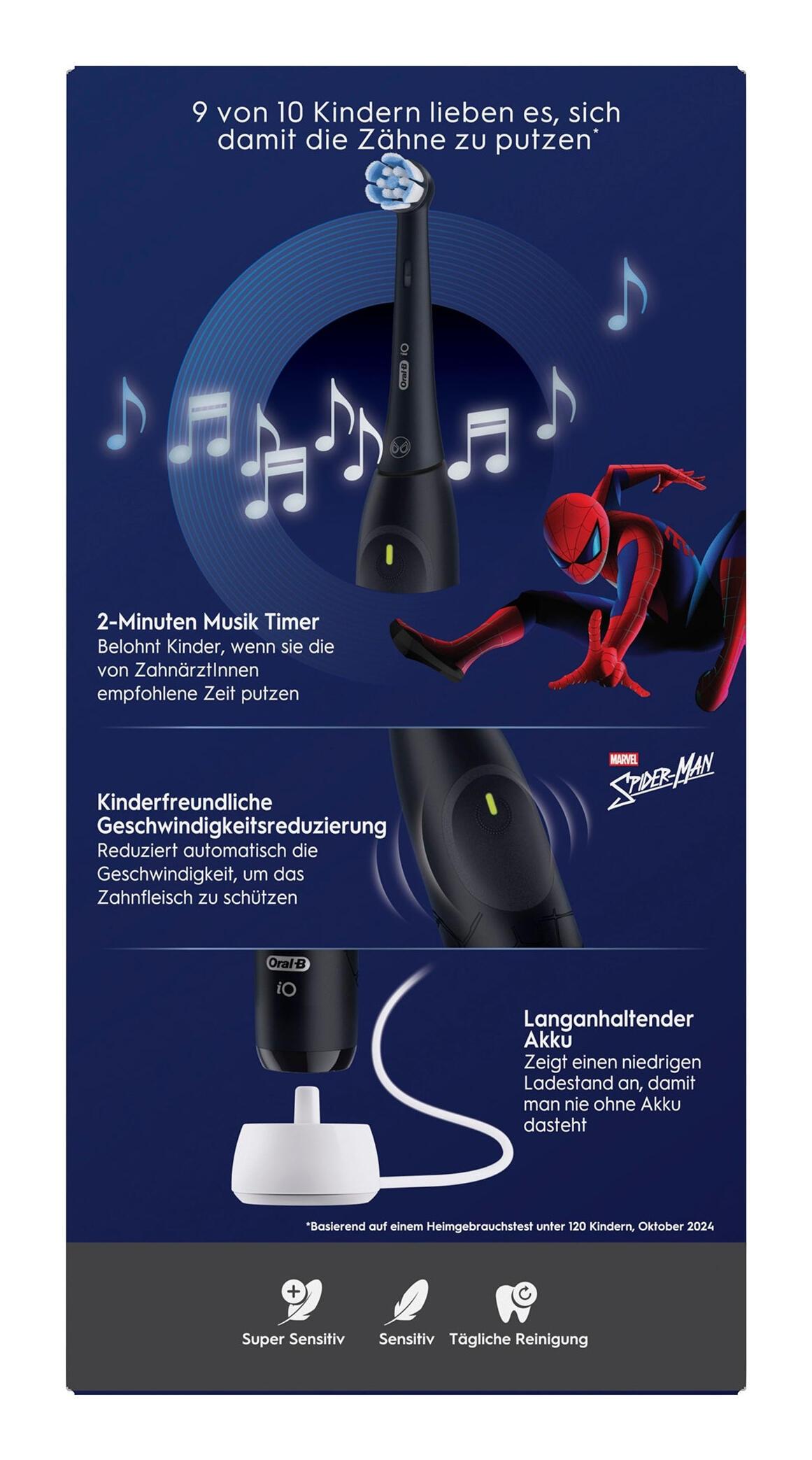 Oral-B Spazzolino da denti iO Kids Spiderman 6+ mit Etui / 932820 Nero