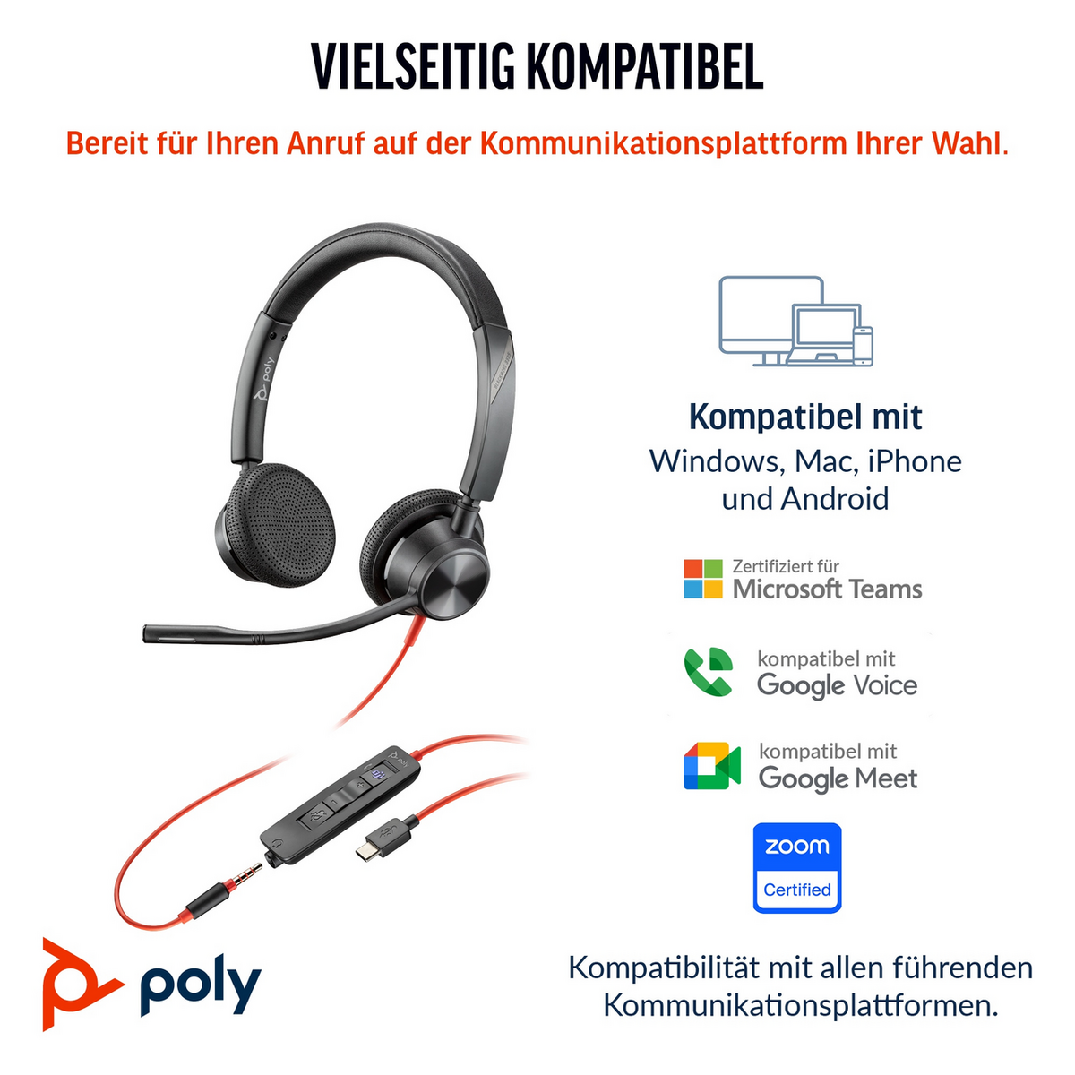 Plantronics/Poly Headset Blackwire 3325 MS / 8X222AA Schwarz