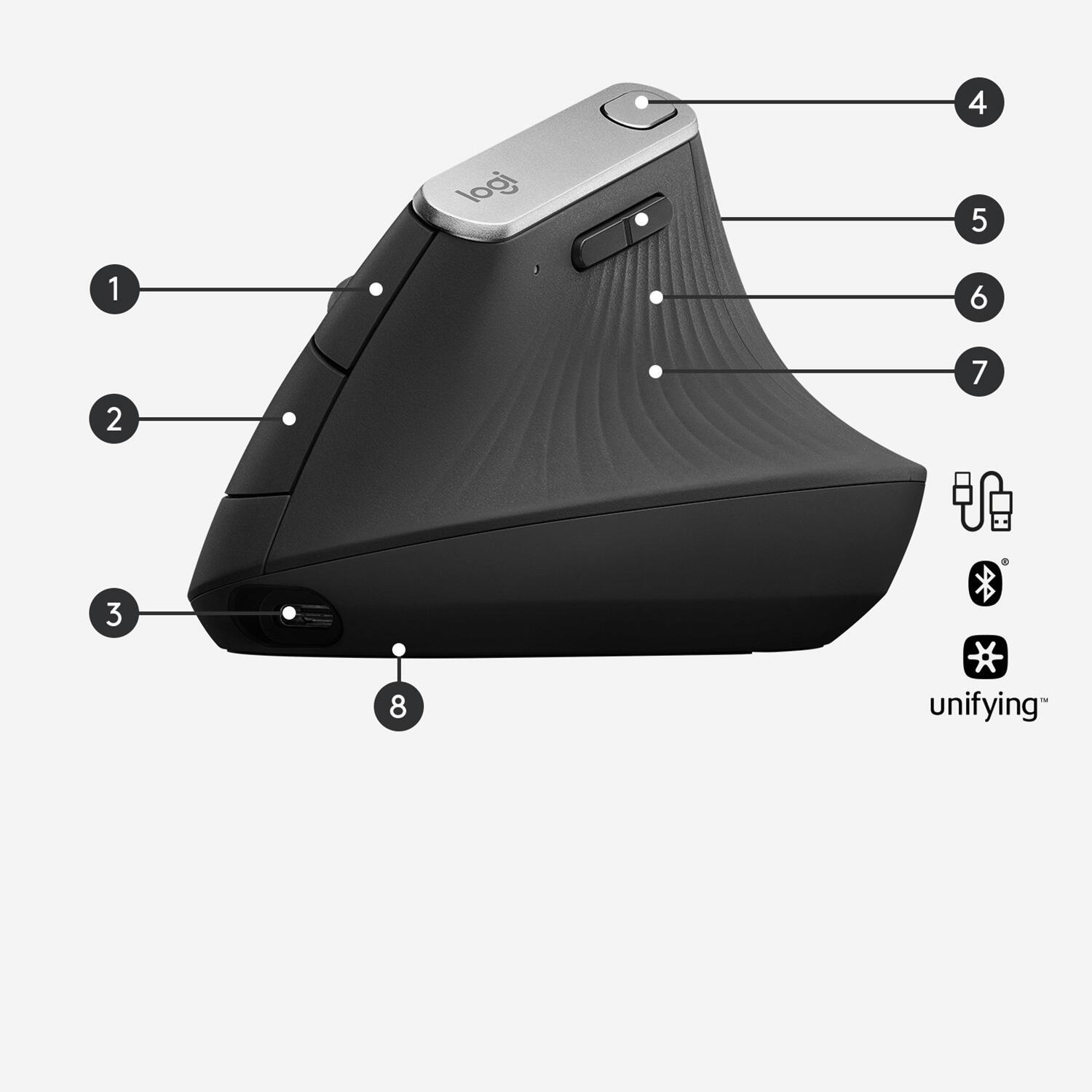 Logitech Ratón MX Vertical Advanced / 910-005448 Grafito