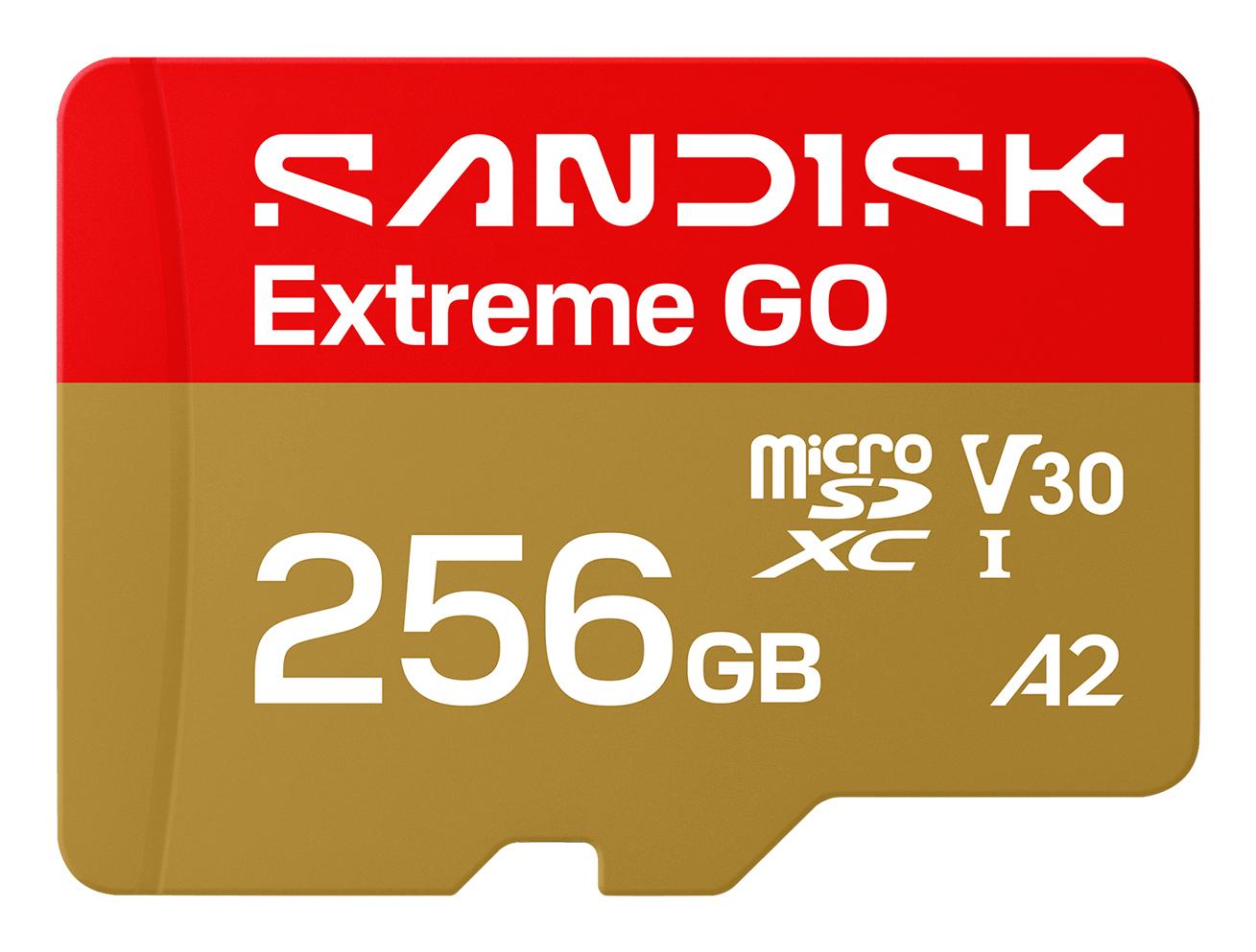 SanDisk Micro SD-Karte Extreme GO 256GB / SDSQXGN-256G-GN6MN Gold, Rot