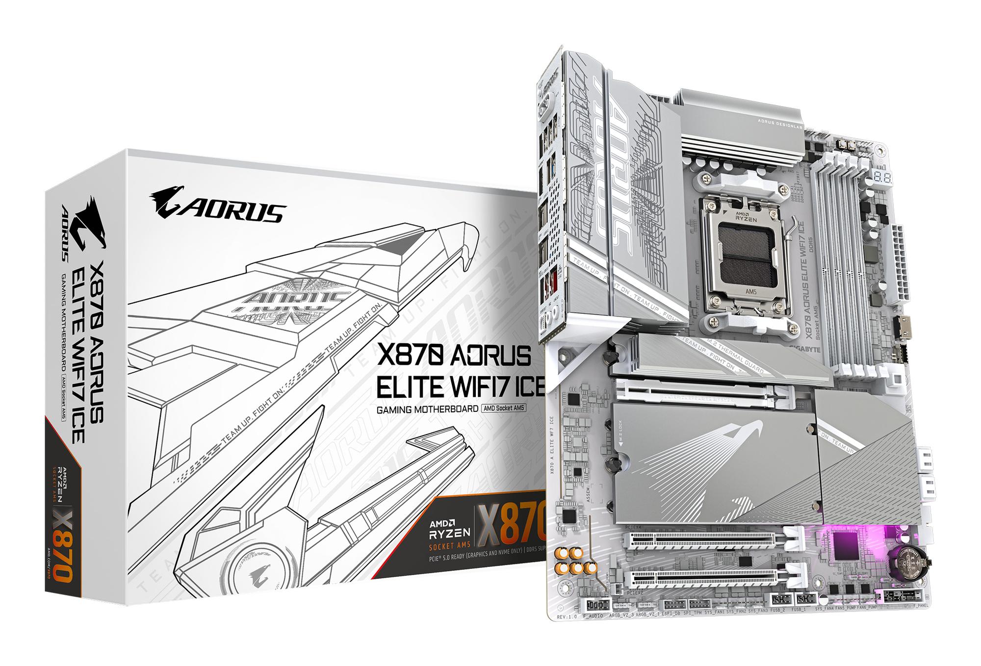 GIGABYTE Carte mère X870 Aorus Elite WiFi7 / X870 A ELITE WF7 ICE Blanc