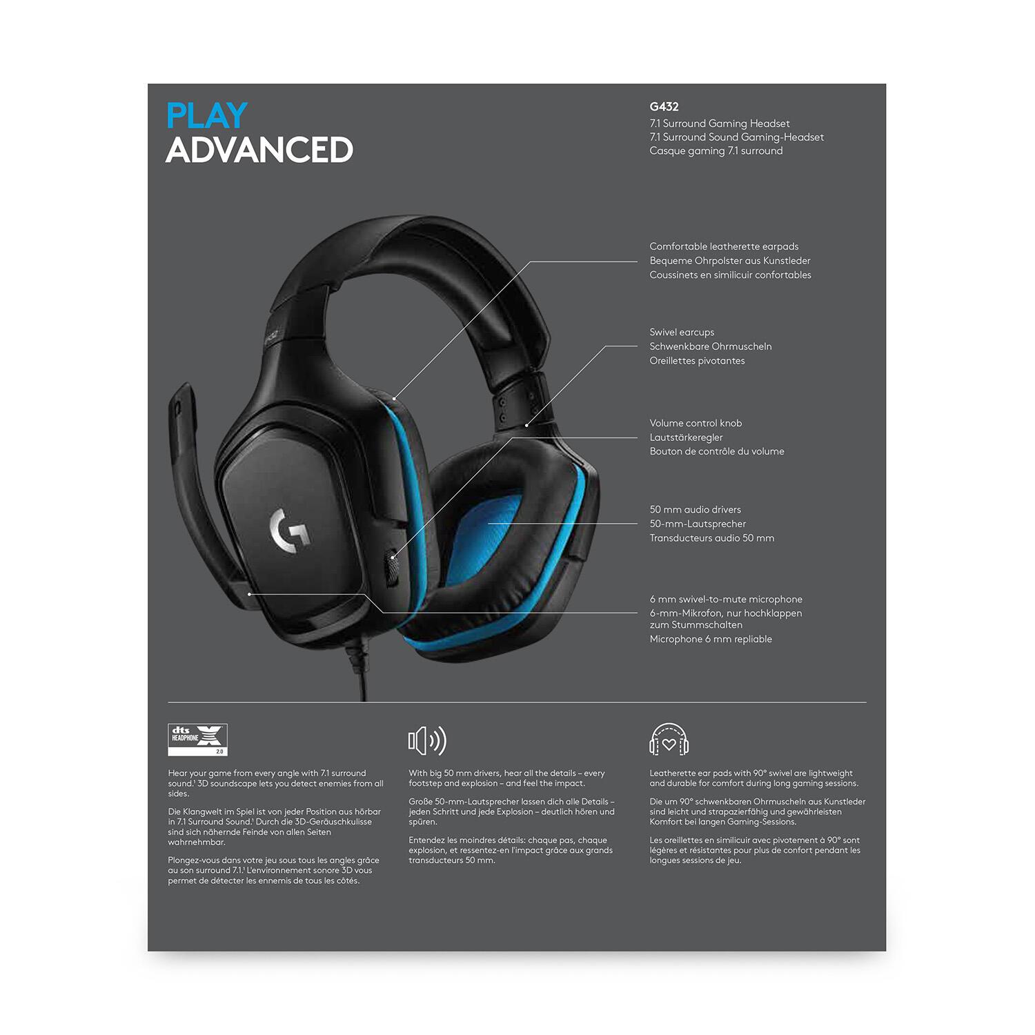 Logitech Headset G432 / 981-000770 Schwarz, Blau