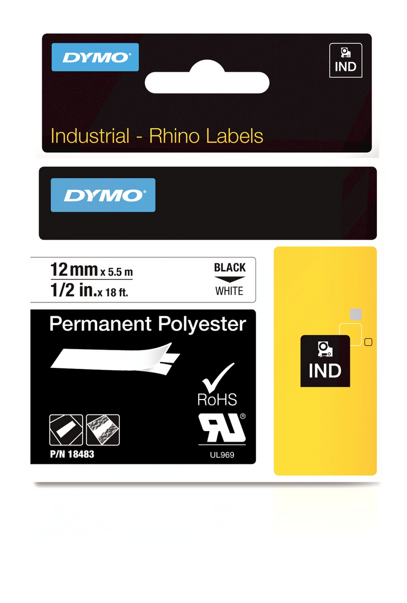 Dymo Cinta Rhino Industrial Polyester / 18483 Negro sobre Blanco L