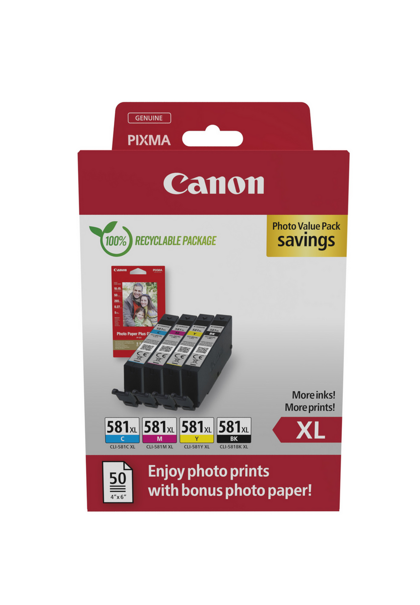 Canon Tinte CLI-581XL  / 2052C006 BK,C,M,Y XL Multipack