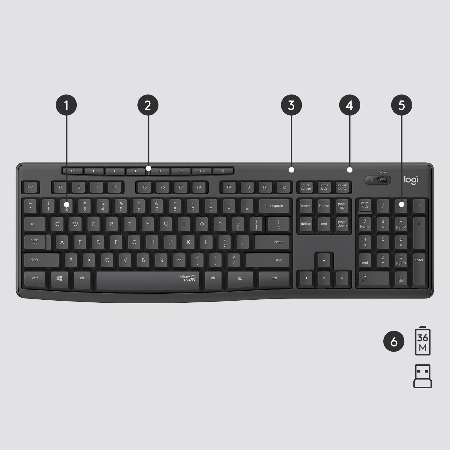 Logitech Maus- und Tastatur-Set MK295 Silent / 920-009800 Graphit