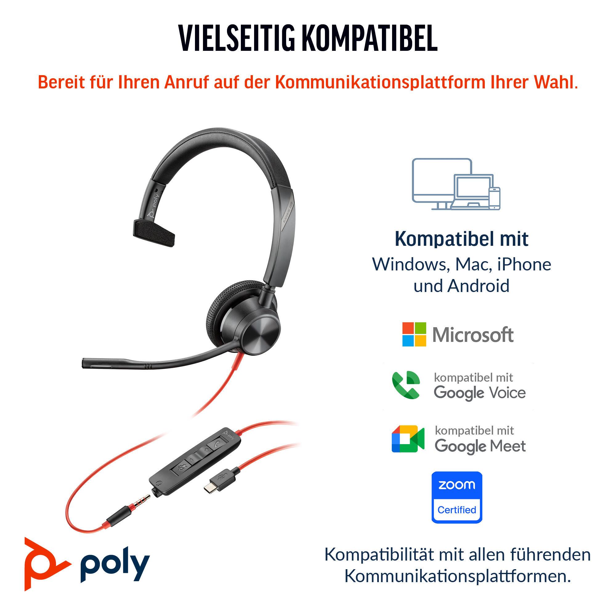 Plantronics/Poly Auriculares Blackwire 3315 / 8X217AA Negro