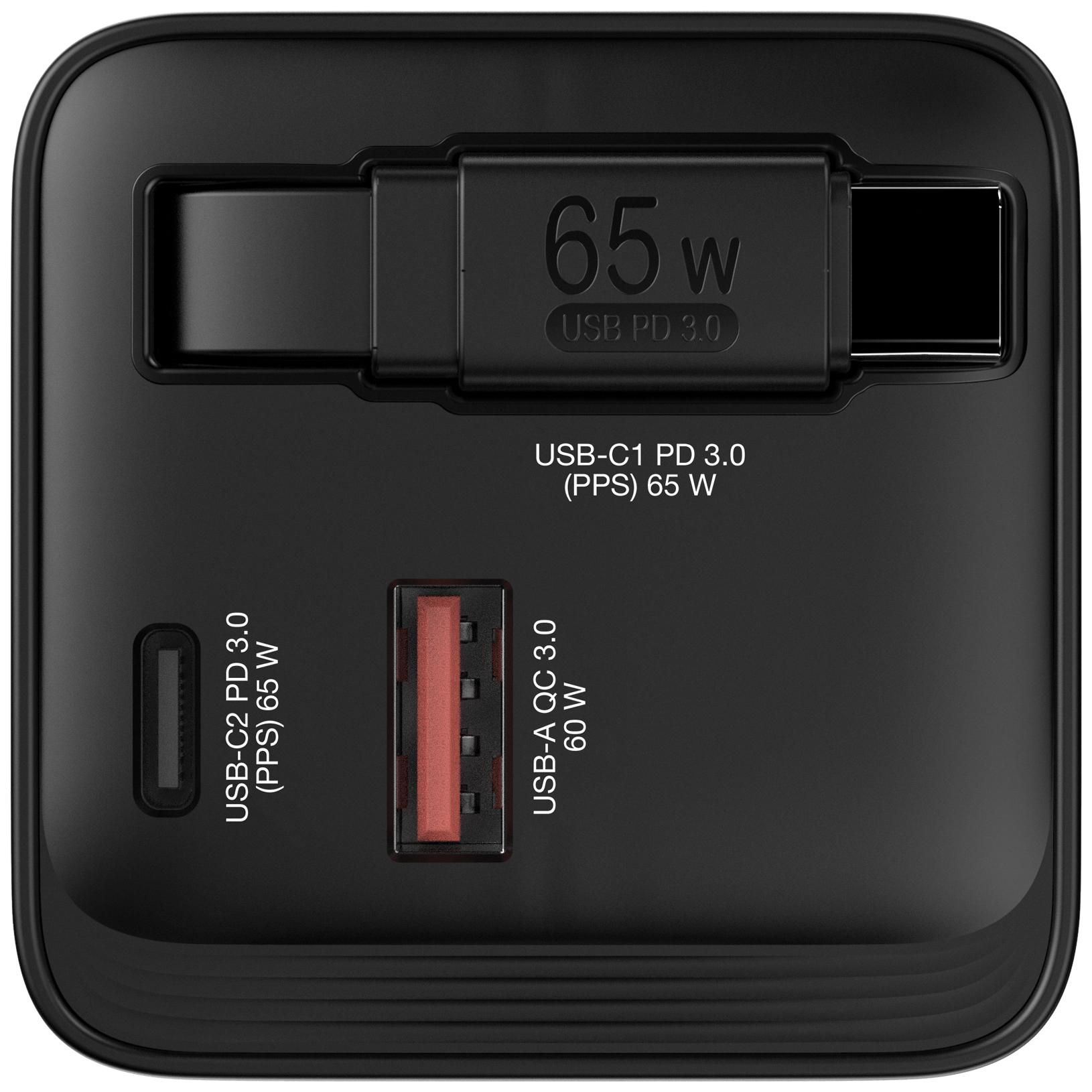 Verbatim Netzteil / Ladegerät 65W 2 Port mit einfahrbarem Kabel / 32217 Schwarz