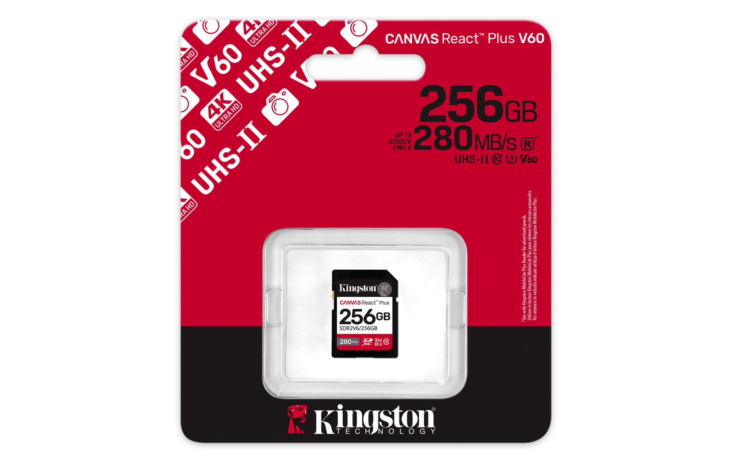 Kingston Scheda SD Canvas React Plus 256GB V60 / SDR2V6/256GB Nero