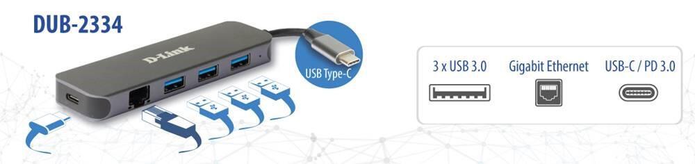 D-Link USB hub DUB-2334 / DUB-2334 Grey