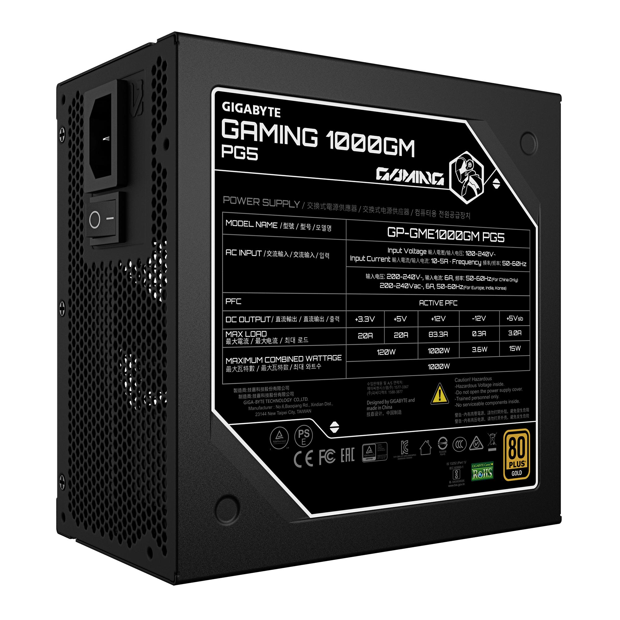GIGABYTE Fuente de alimentación para PC GAMING 1000GM PG5 / GP-GME1000GM PG5 Negro