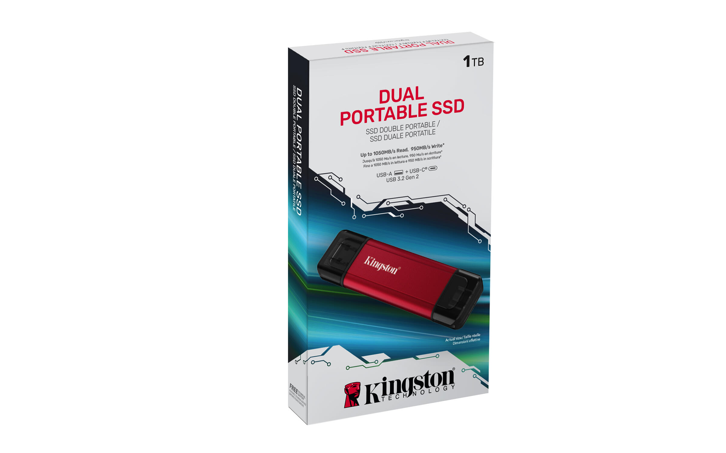 Kingston SSD esterno Dual Portable 1TB / SPSD/1TB Nero, rosso