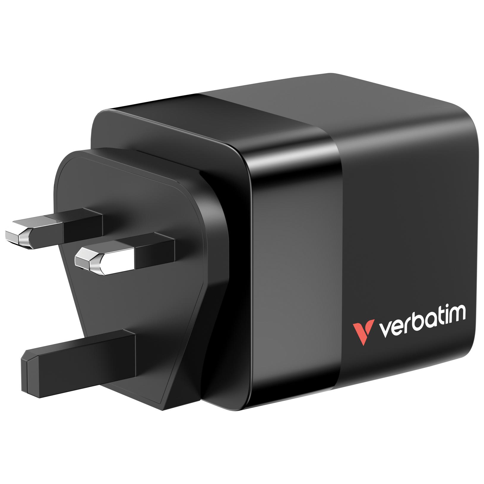 Verbatim Netzteil / Ladegerät 65W 2 Port mit einfahrbarem Kabel / 32217 Schwarz