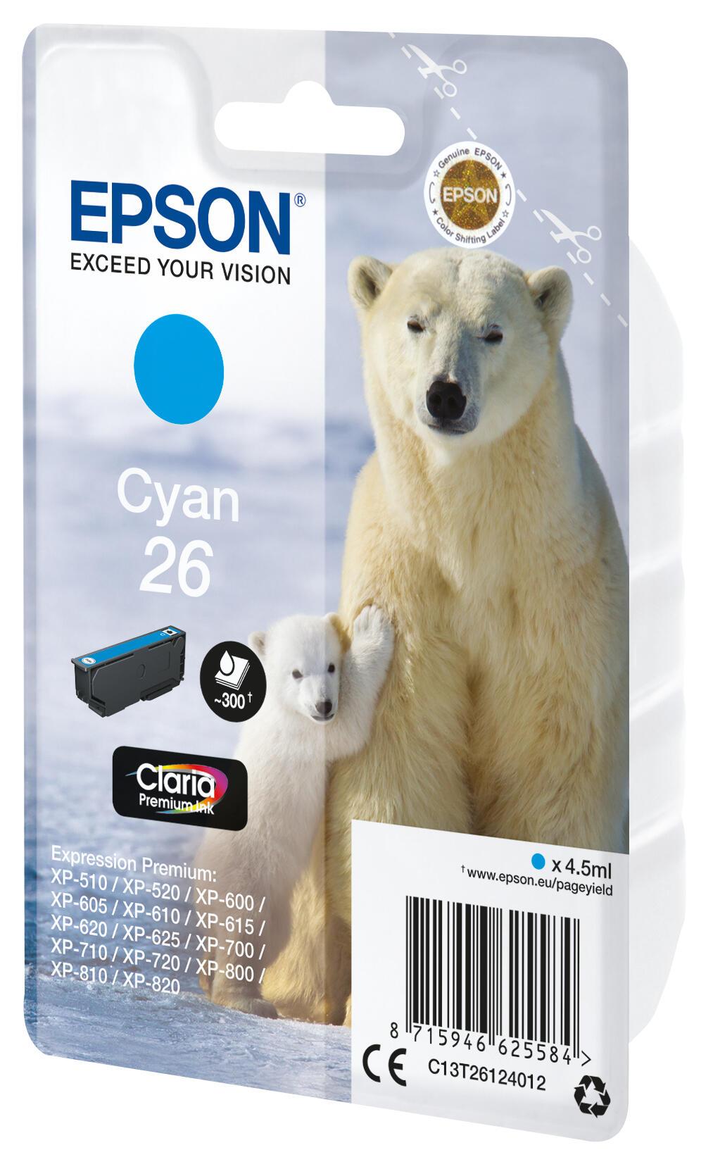 Epson Encre 26 / C13T26124012 Cyan Standard