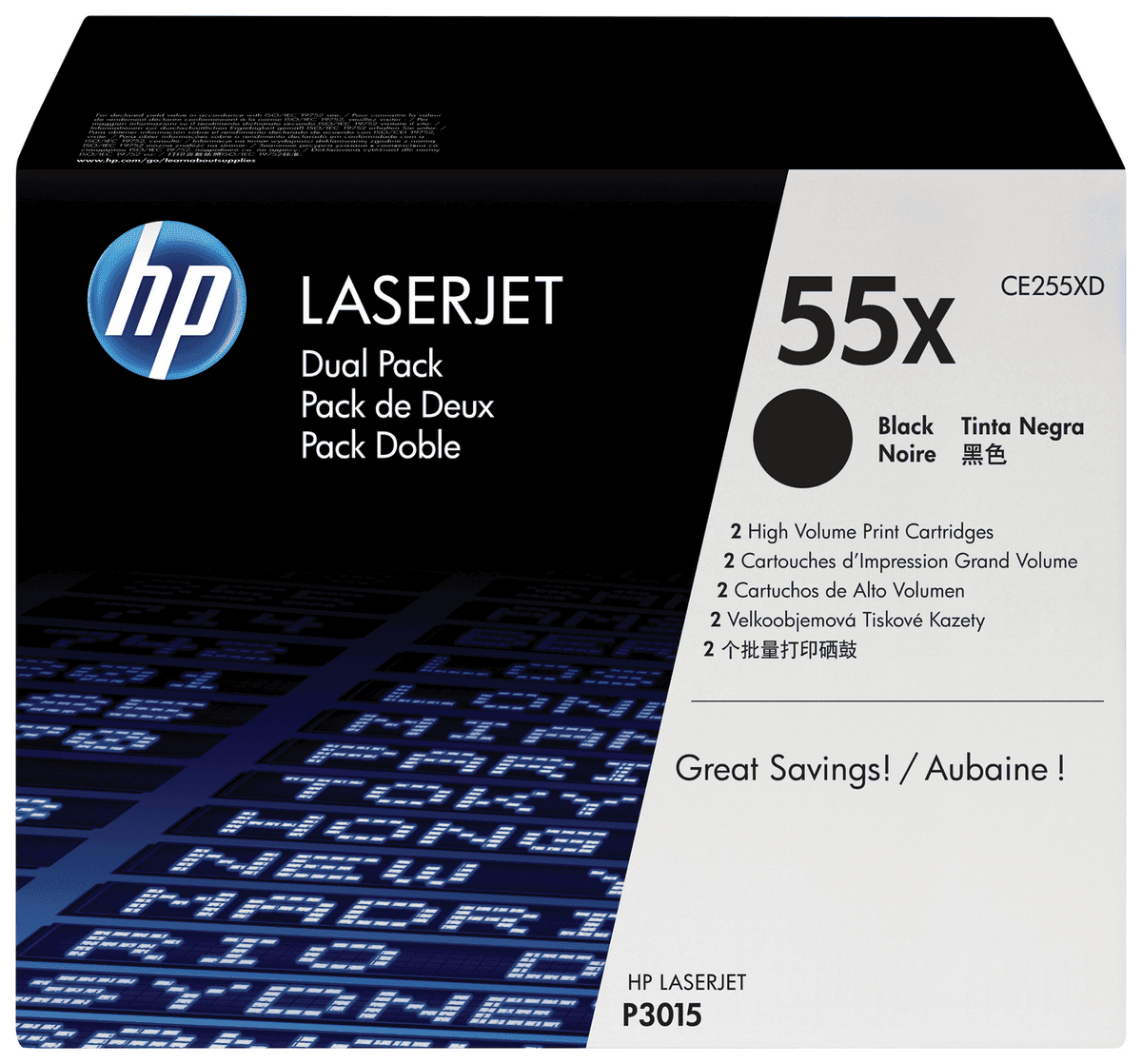 HP Tóner 55X / CE255XD Negro Paquete doble XL