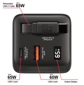 Verbatim Netzteil / Ladegerät 65W 2 Port mit einfahrbarem Kabel / 32217 Schwarz