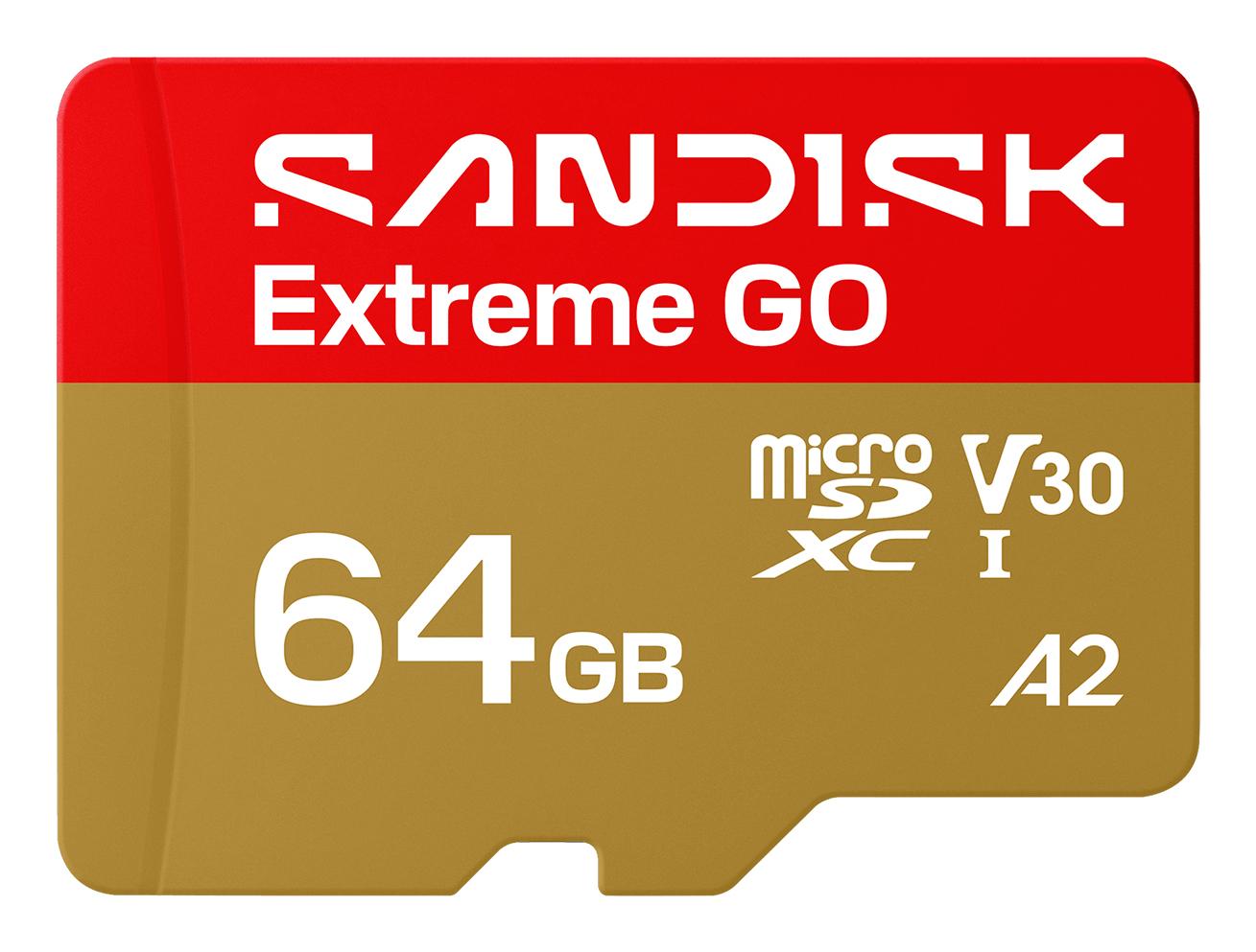 SanDisk Tarjeta Micro SD Extreme GO 64GB / SDSQXGN-064G-GN6MN Oro, rojo