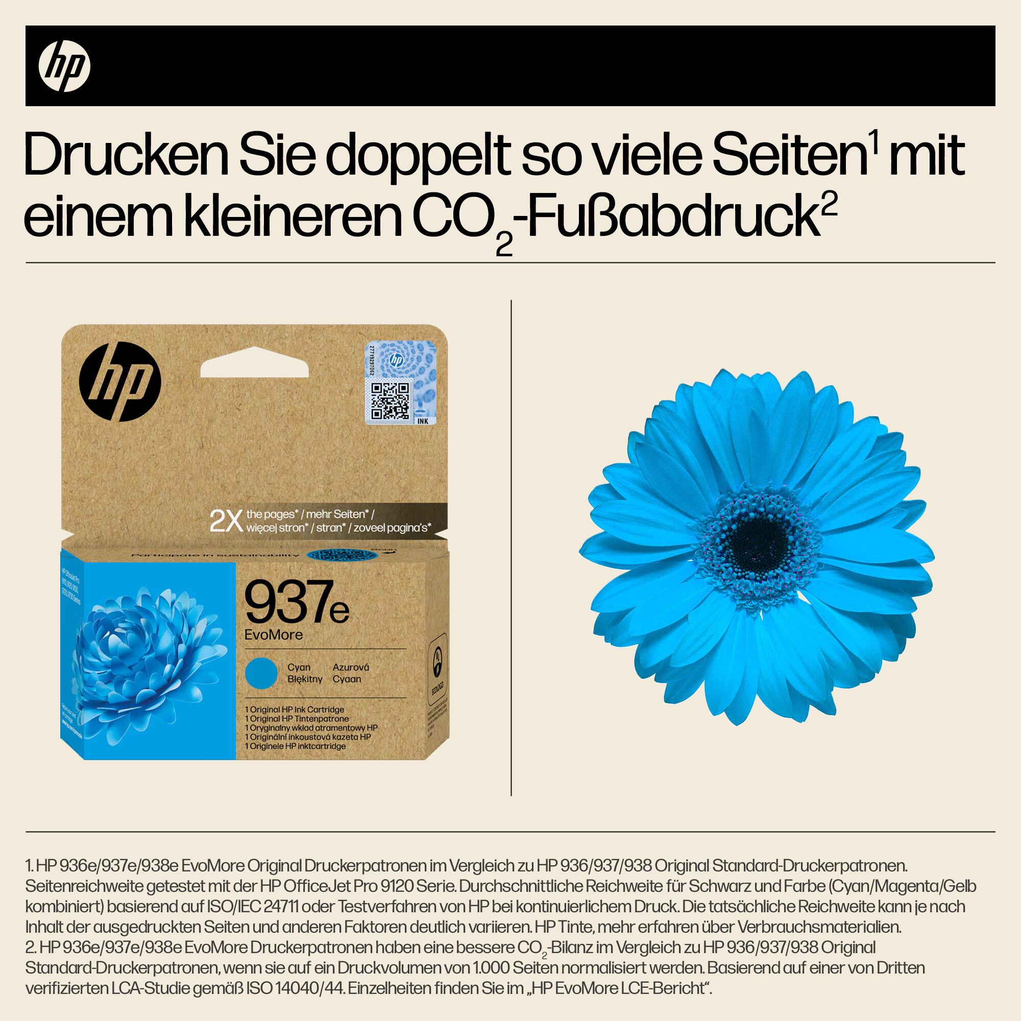 HP Tinta 937E / 4S6W6NE Cian XL