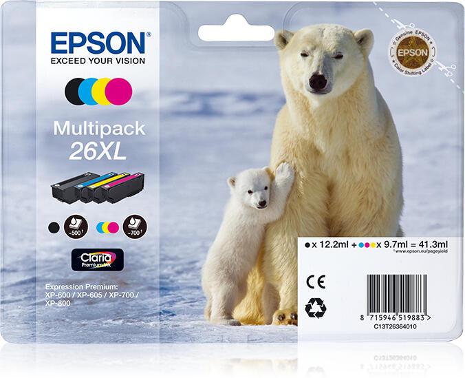 Epson Encre 26XL / C13T26364010 BK,C,M,Y XL Multipack
