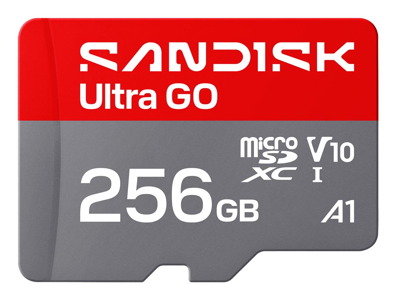 SanDisk Tarjeta Micro SD Ultra GO 256GB / SDSQUGN-256G-GN6MN Gris, rojo