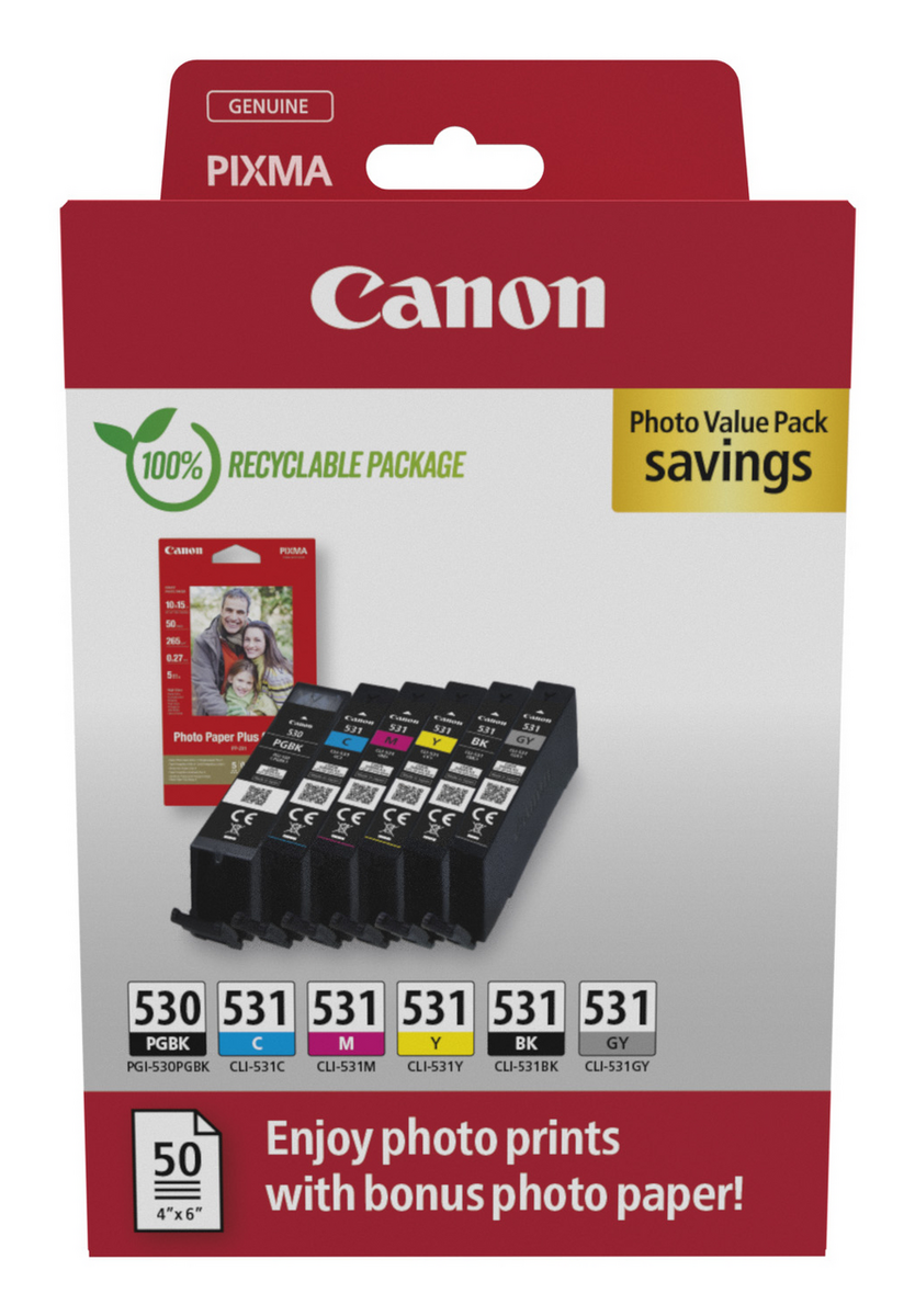 Canon Tinta PGI-530/CLI-531 / 6117C004 BK,C,M,Y,GY Multipack