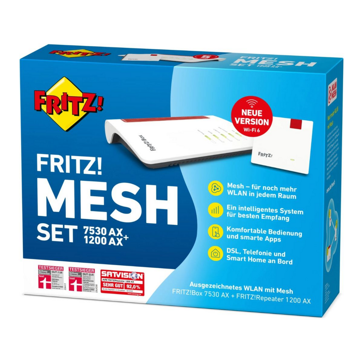 AVM Mesh-WLAN-System FRITZ!Mesh 7530AX + 1200AX / 20003049 Bianco AVM Mesh-WLAN-System FRITZ!Mesh 7530AX + 1200AX / 20003049 Bianco