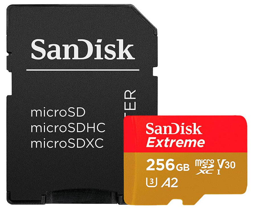 SanDisk Tarjeta Micro SD Extreme Plus 256GB V30 / SDSQXBD-256G-GN6MA Rojo, dorado S
