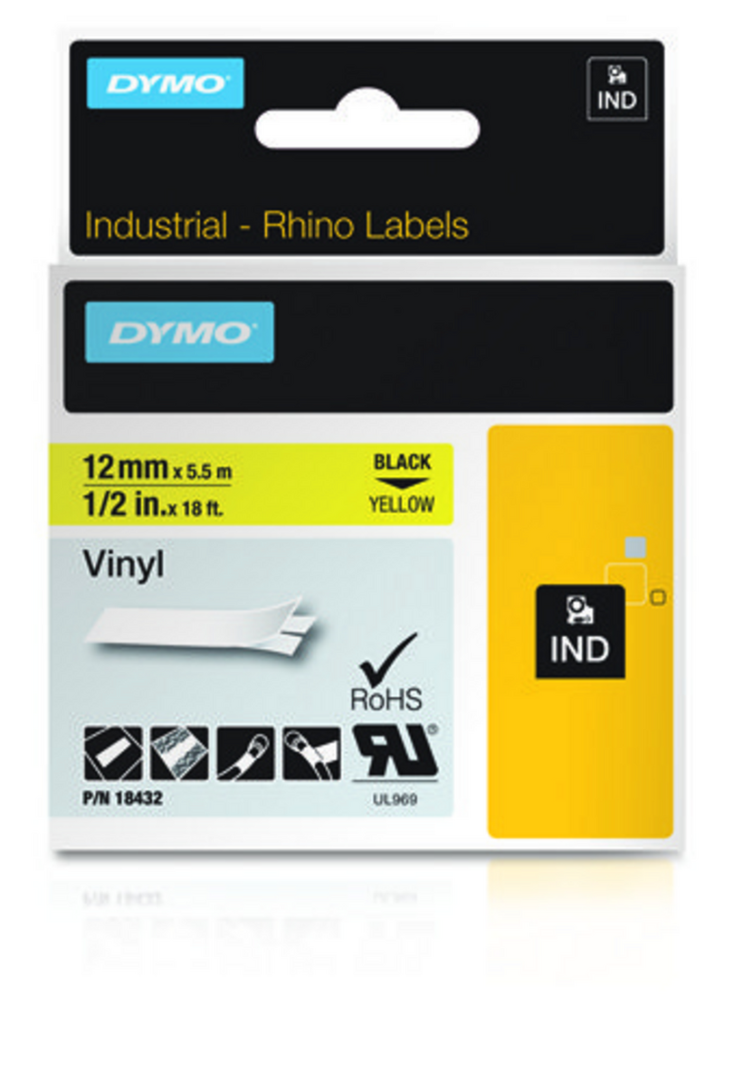 Dymo Nastro Rhino Industrial Vinyl / 18432 Nero su Giallo L