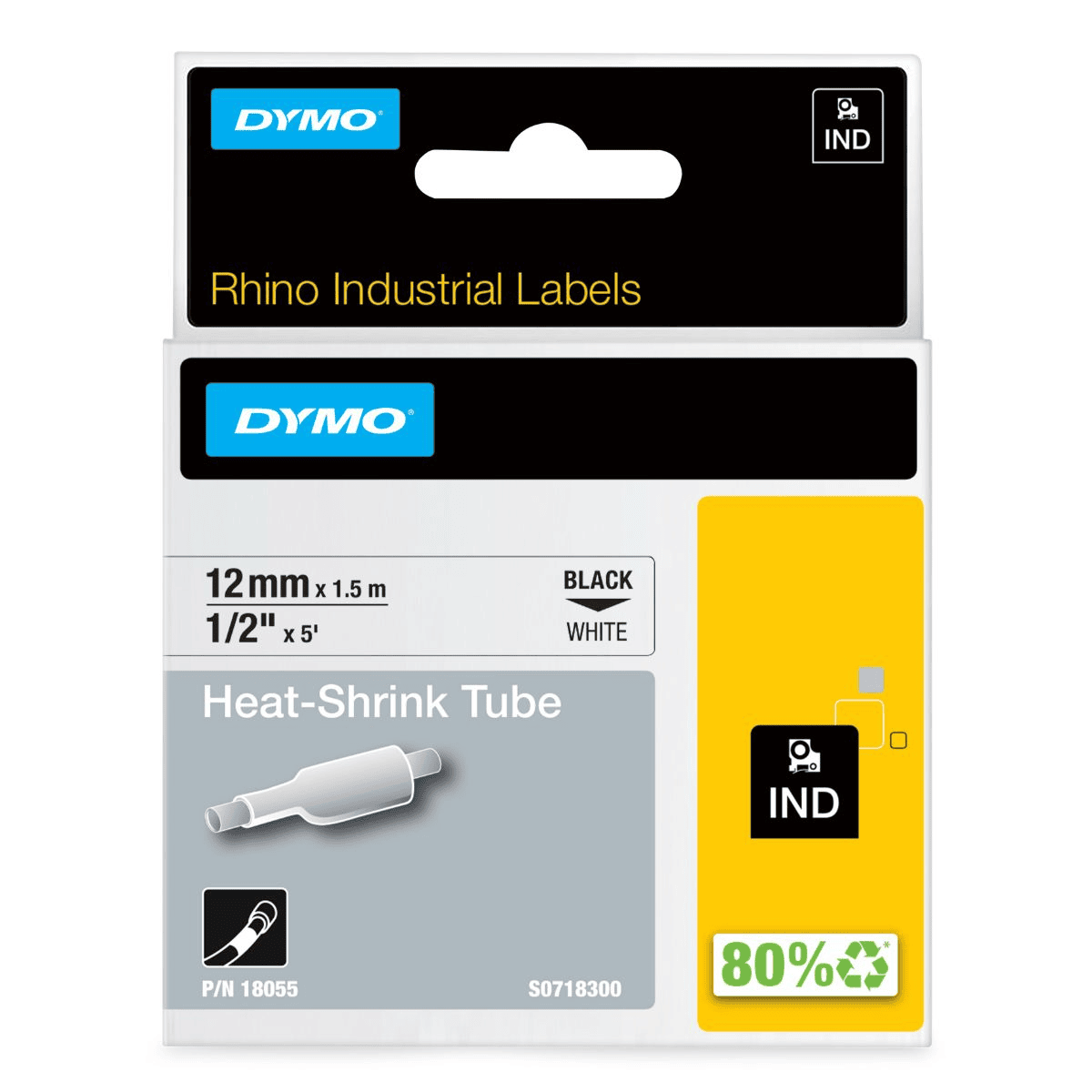 Dymo Shrink tubing 18055 Black on White
