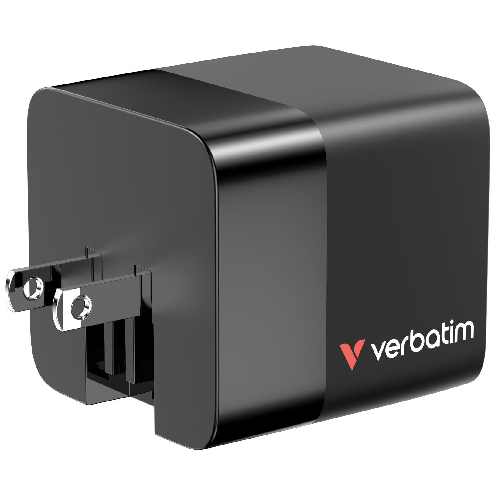 Verbatim Netzteil / Ladegerät 65W 2 Port mit einfahrbarem Kabel / 32217 Schwarz