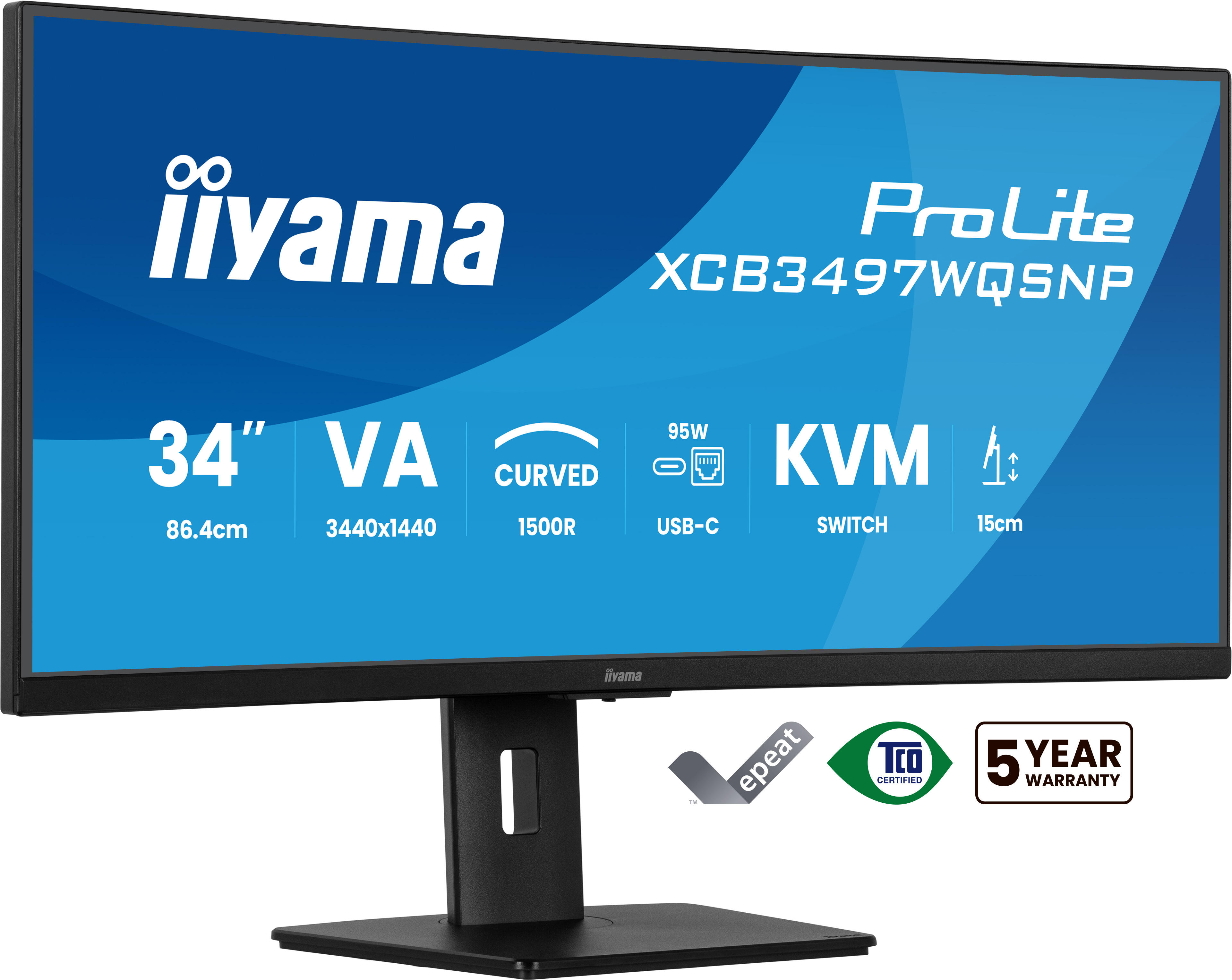 iiyama Monitor ProLite XCB3497WQSNP / XCB3497WQSNP-B1 Black 86.4 cm (34")